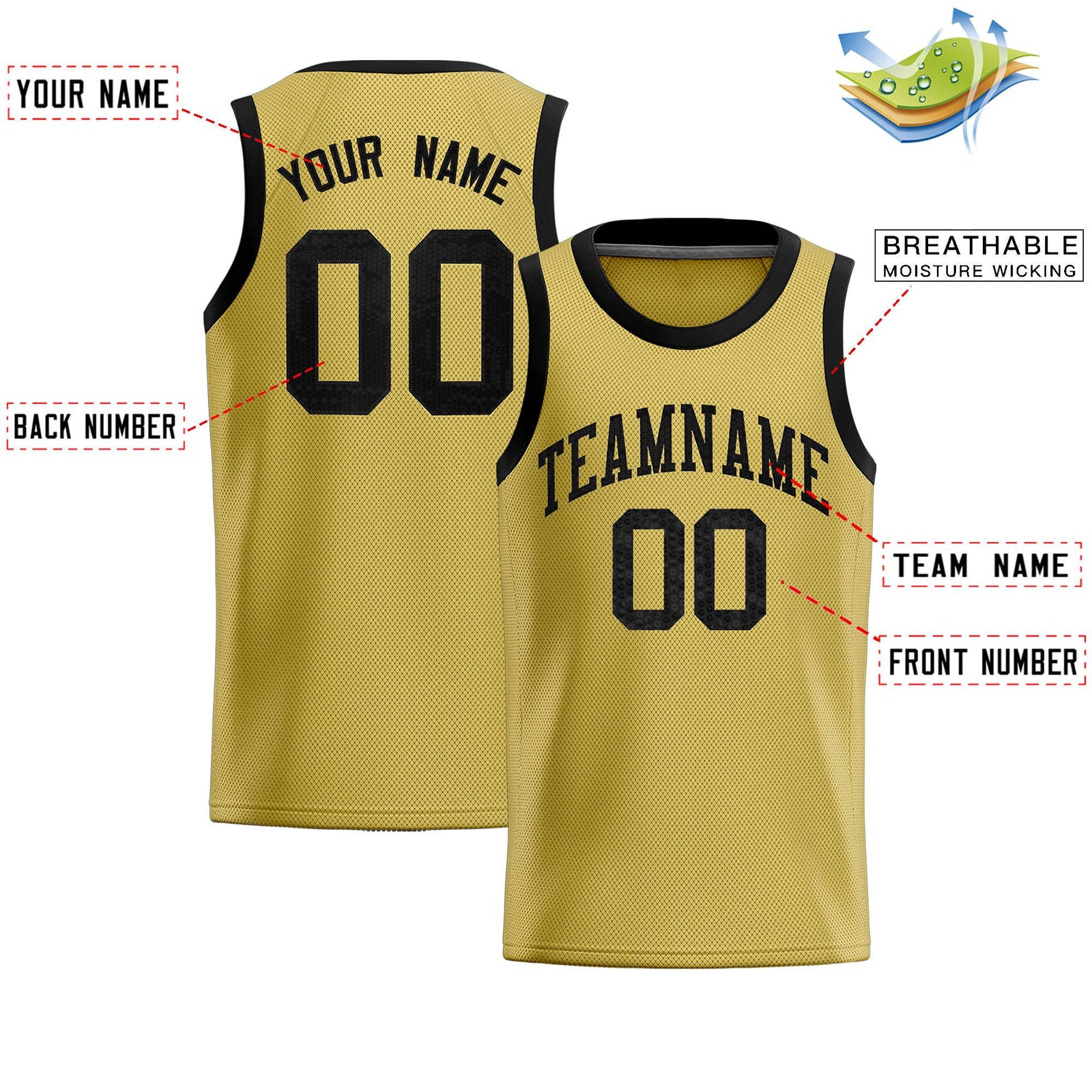 Custom Old Gold Sequined Tops Athletic Basketball Jersey