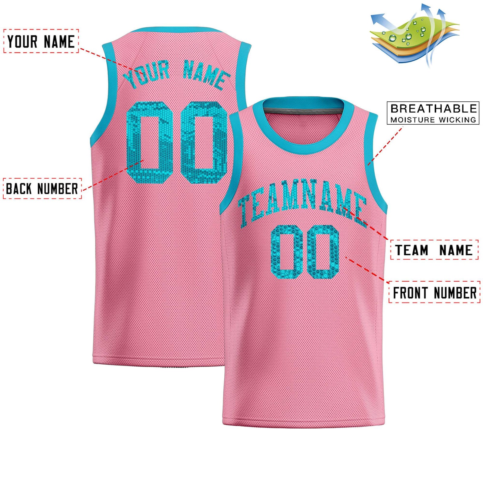 Custom Light Pink Sequined Tops Athletic Basketball Jersey