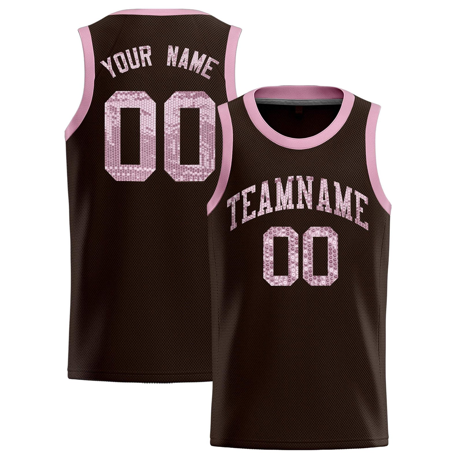 Custom Brown Sequined Tops Athletic Basketball Jersey