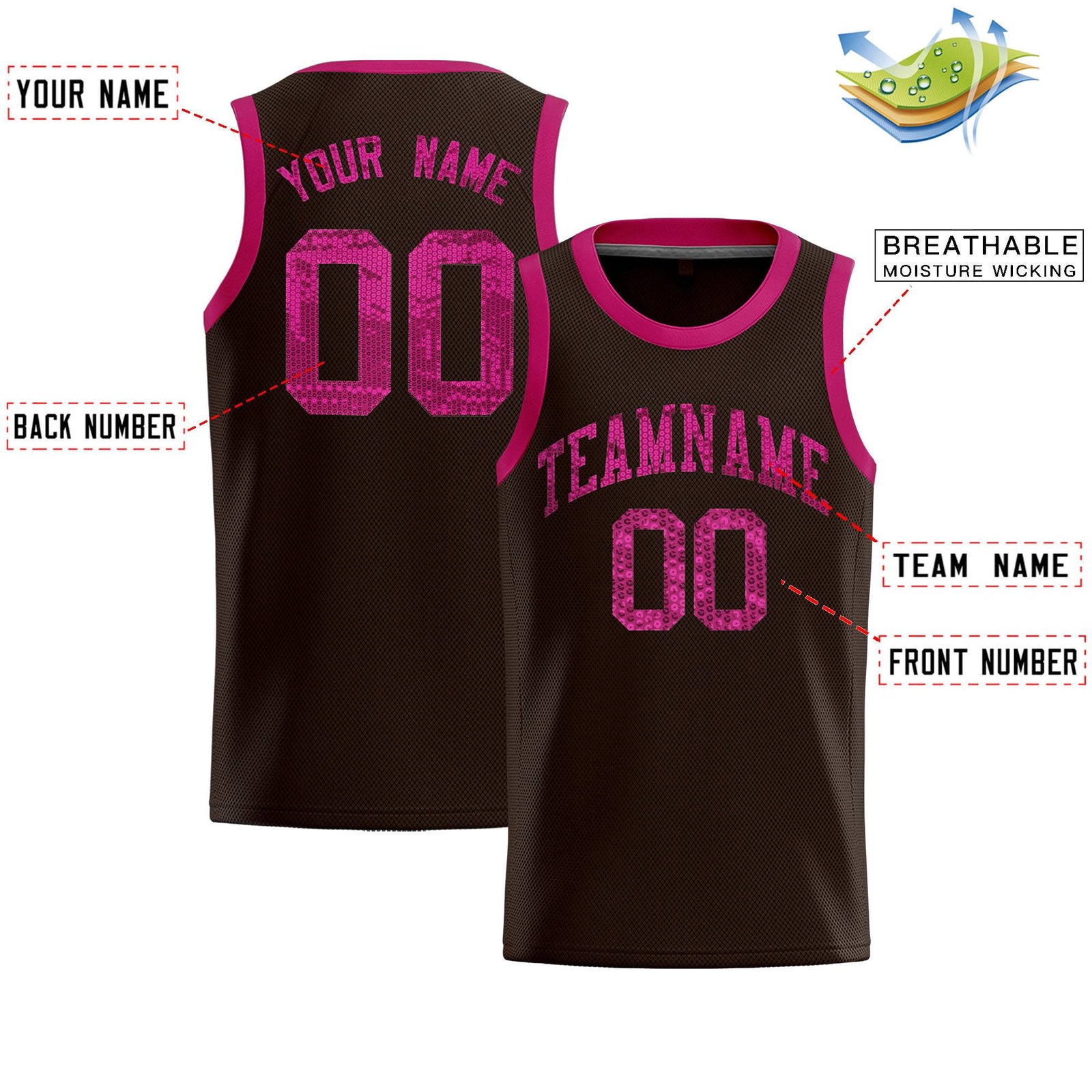 Custom Brown Sequined Tops Athletic Basketball Jersey