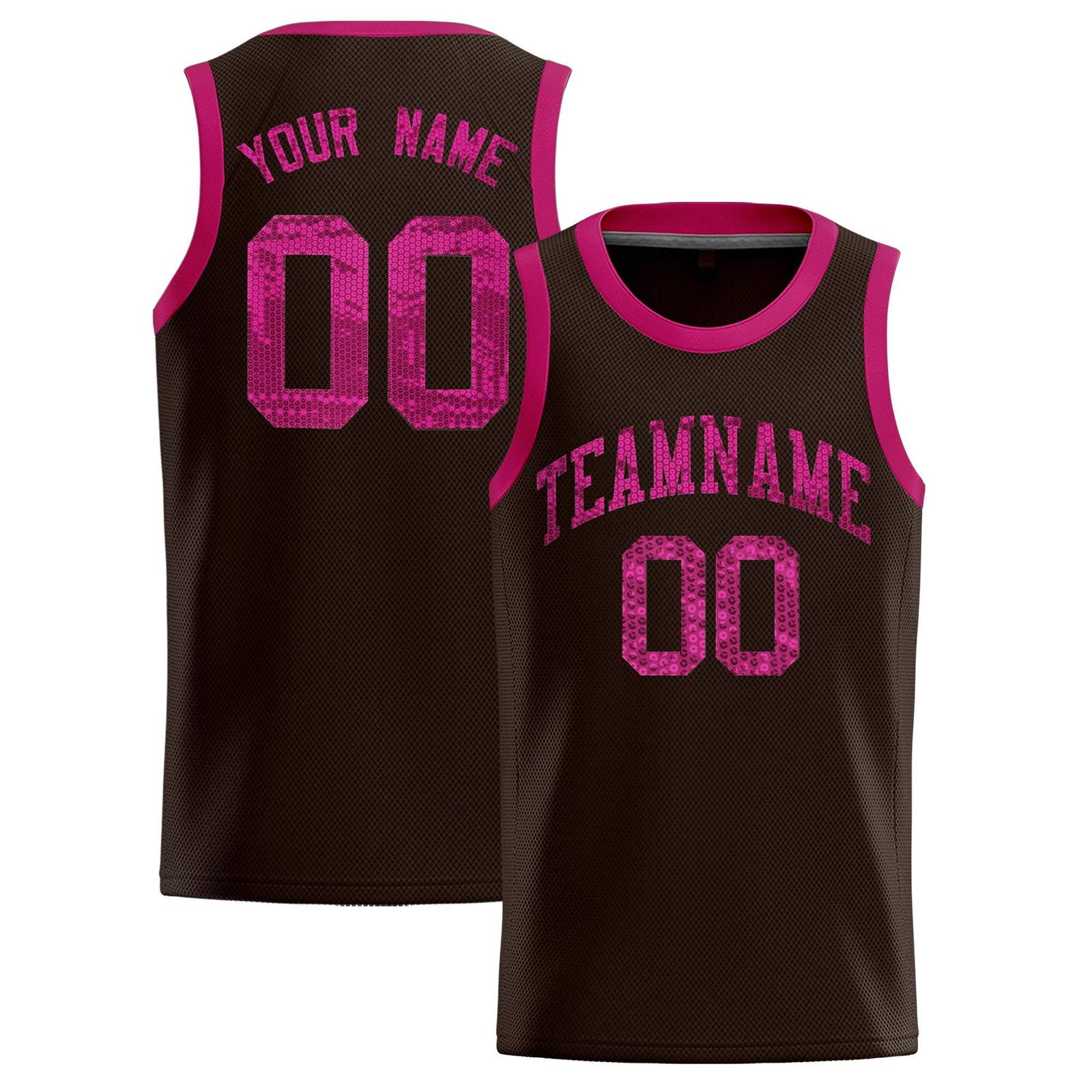 Custom Brown Sequined Tops Athletic Basketball Jersey