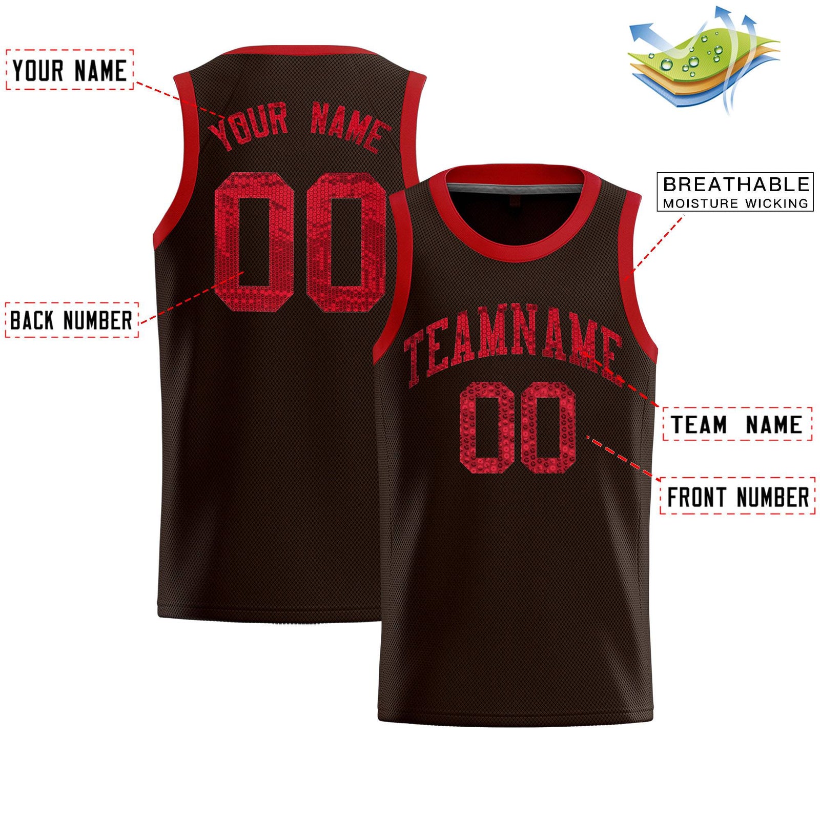 Custom Brown Sequined Tops Athletic Basketball Jersey