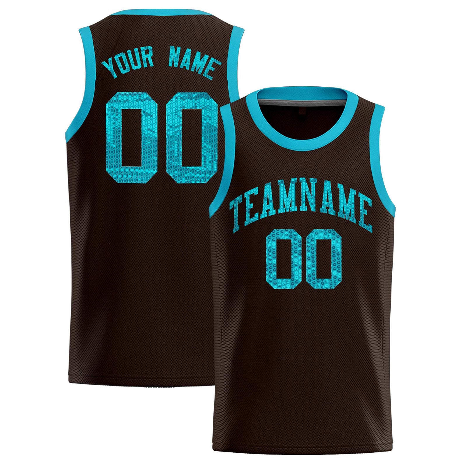Custom Brown Sequined Tops Athletic Basketball Jersey