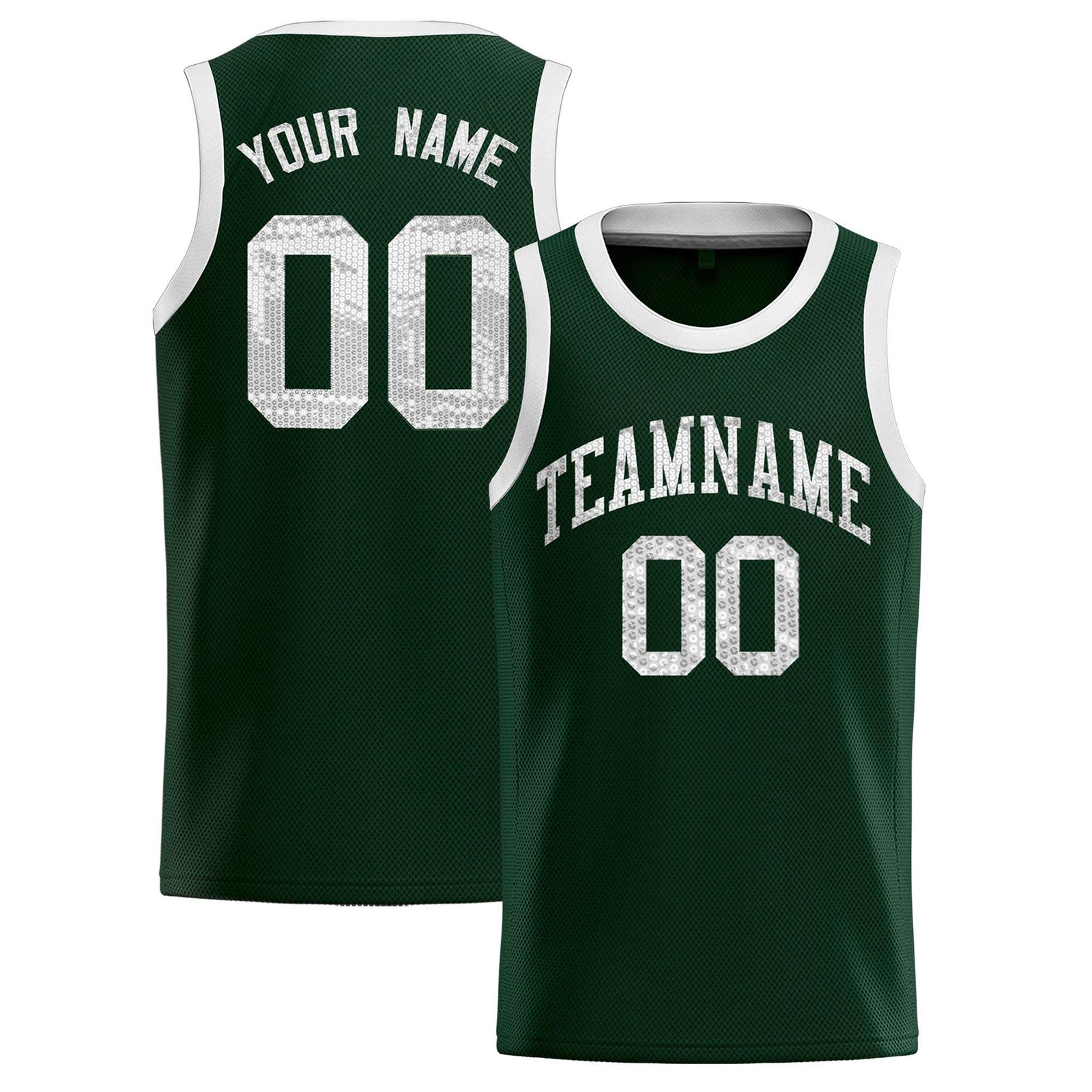 Custom Hunter Green Sequined Tops Athletic Basketball Jersey
