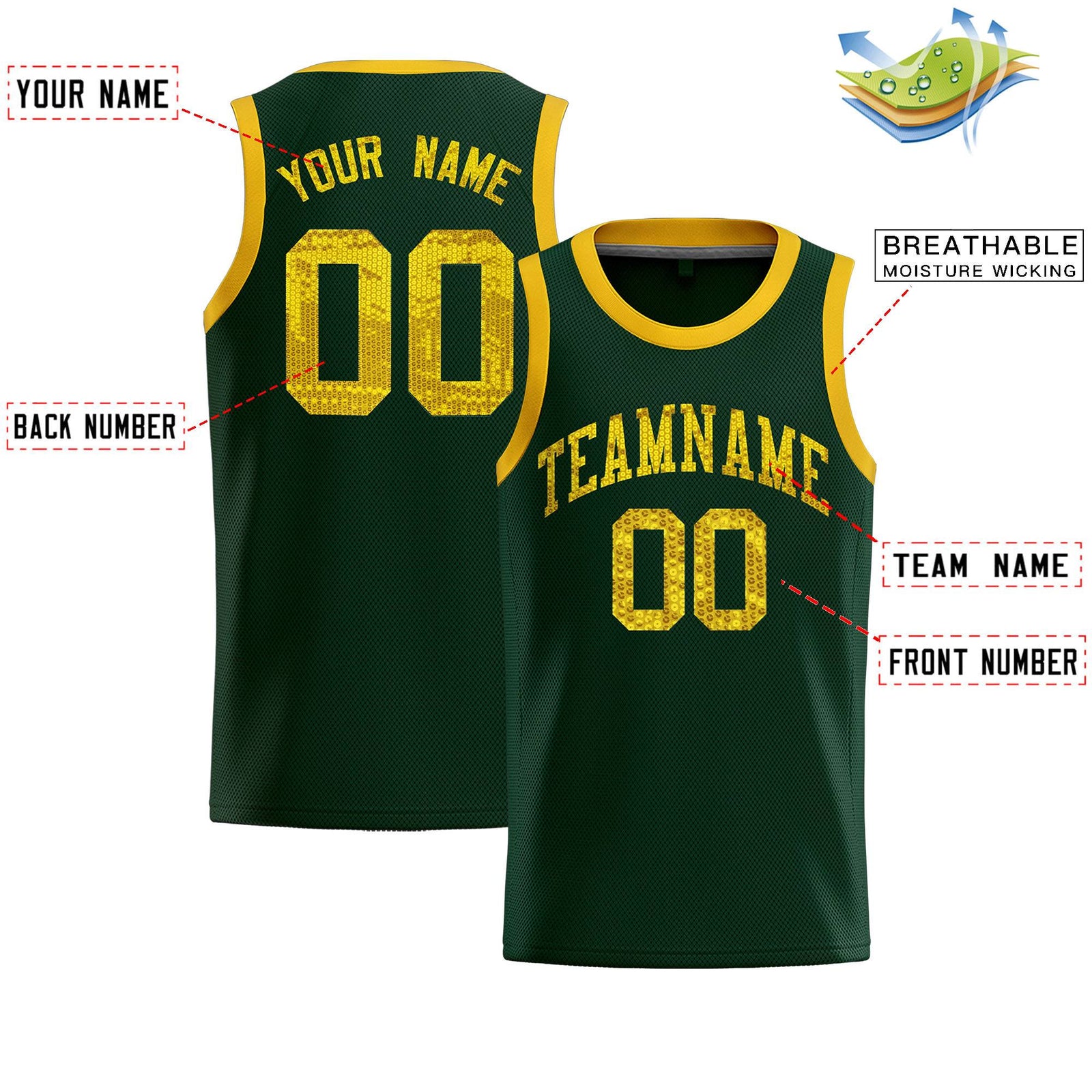 Custom Hunter Green Sequined Tops Athletic Basketball Jersey