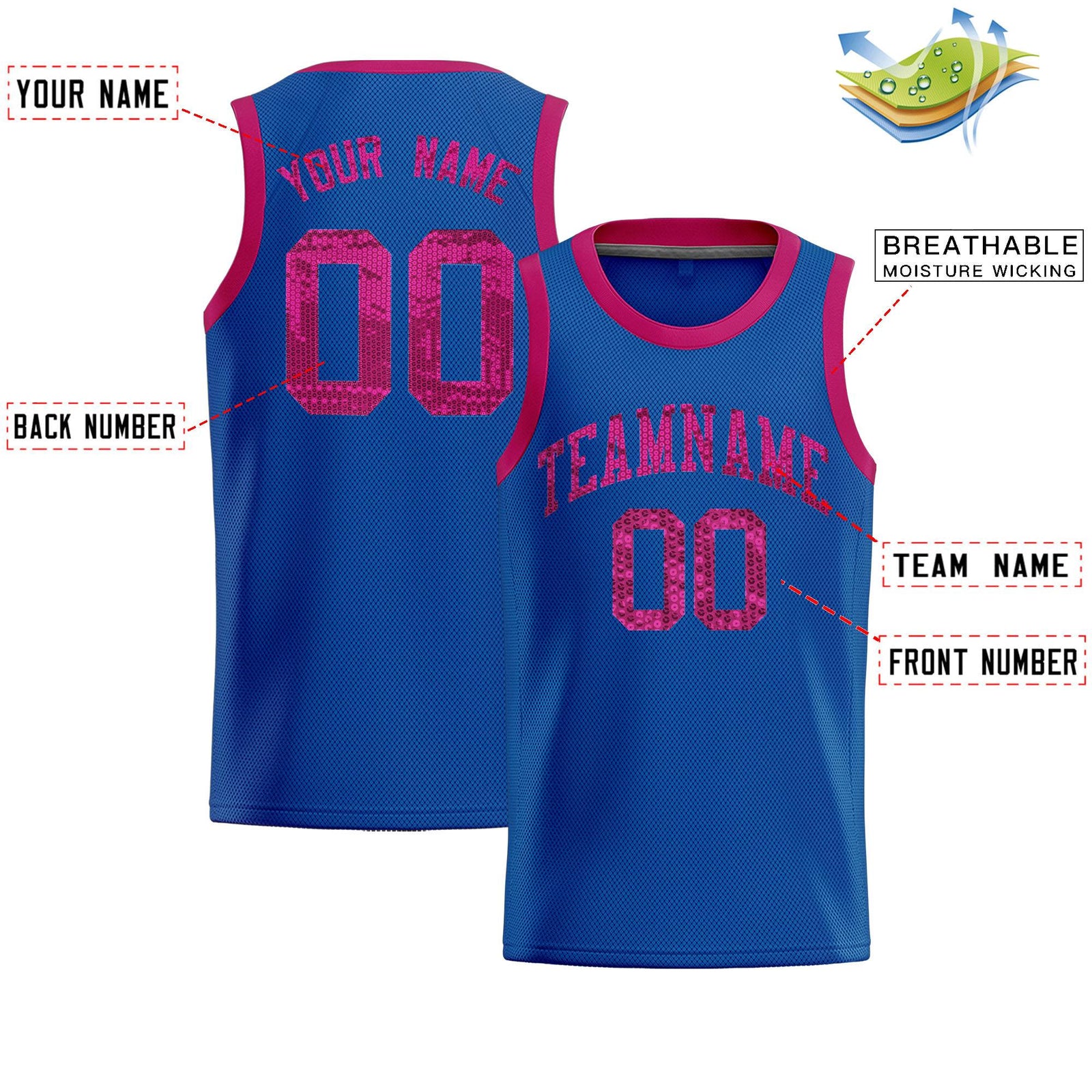 Custom Royal Sequined Tops Athletic Basketball Jersey
