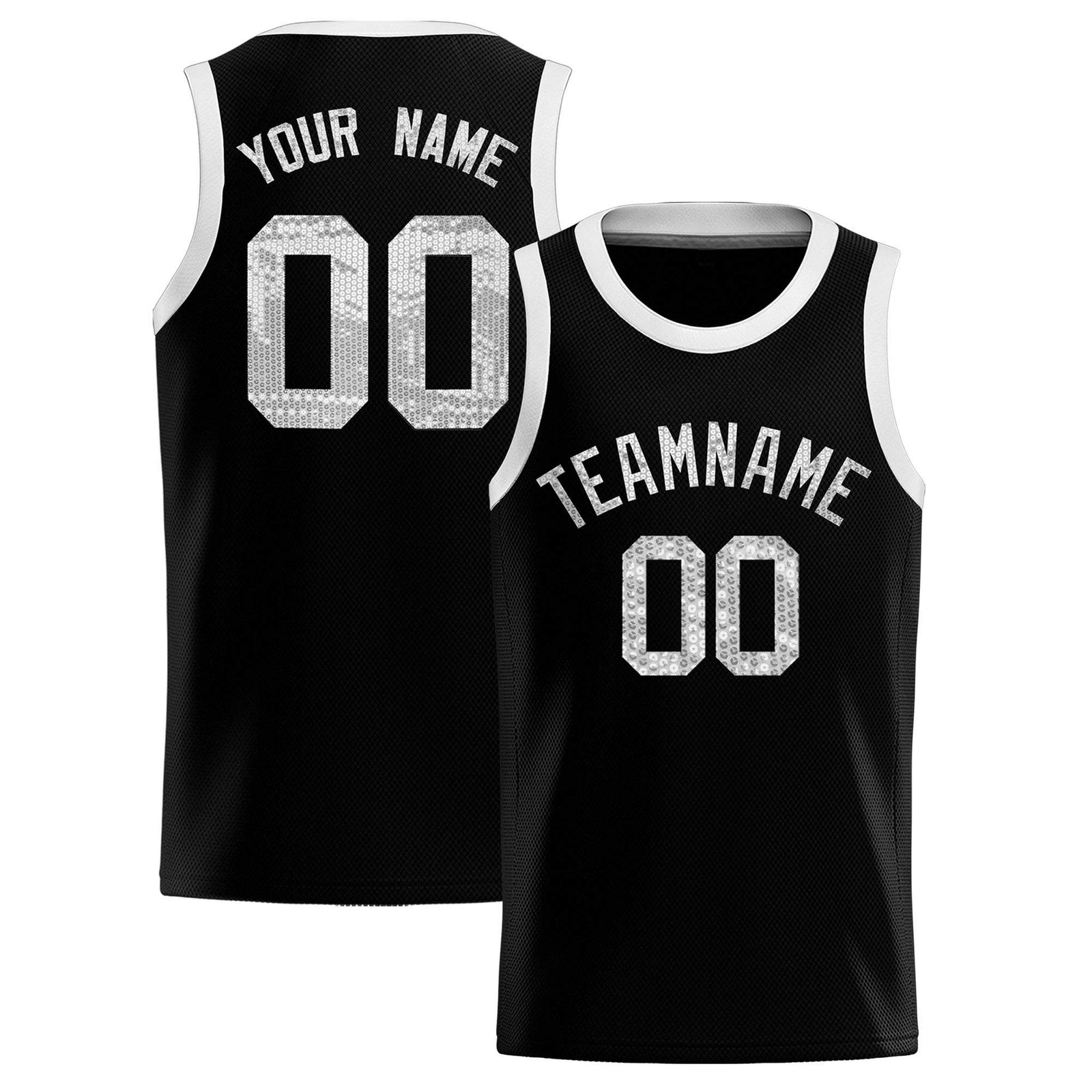 Custom Black Sequined Tops Athletic Basketball Jersey