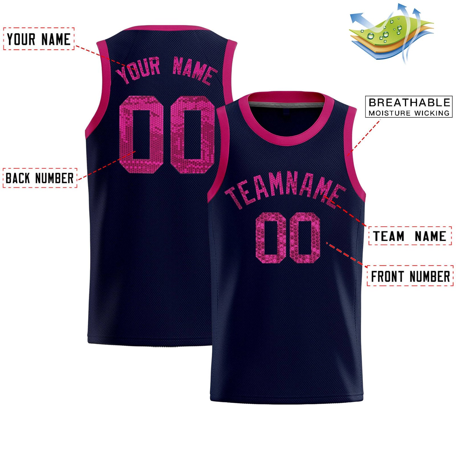 Custom Navy Sequined Tops Athletic Basketball Jersey
