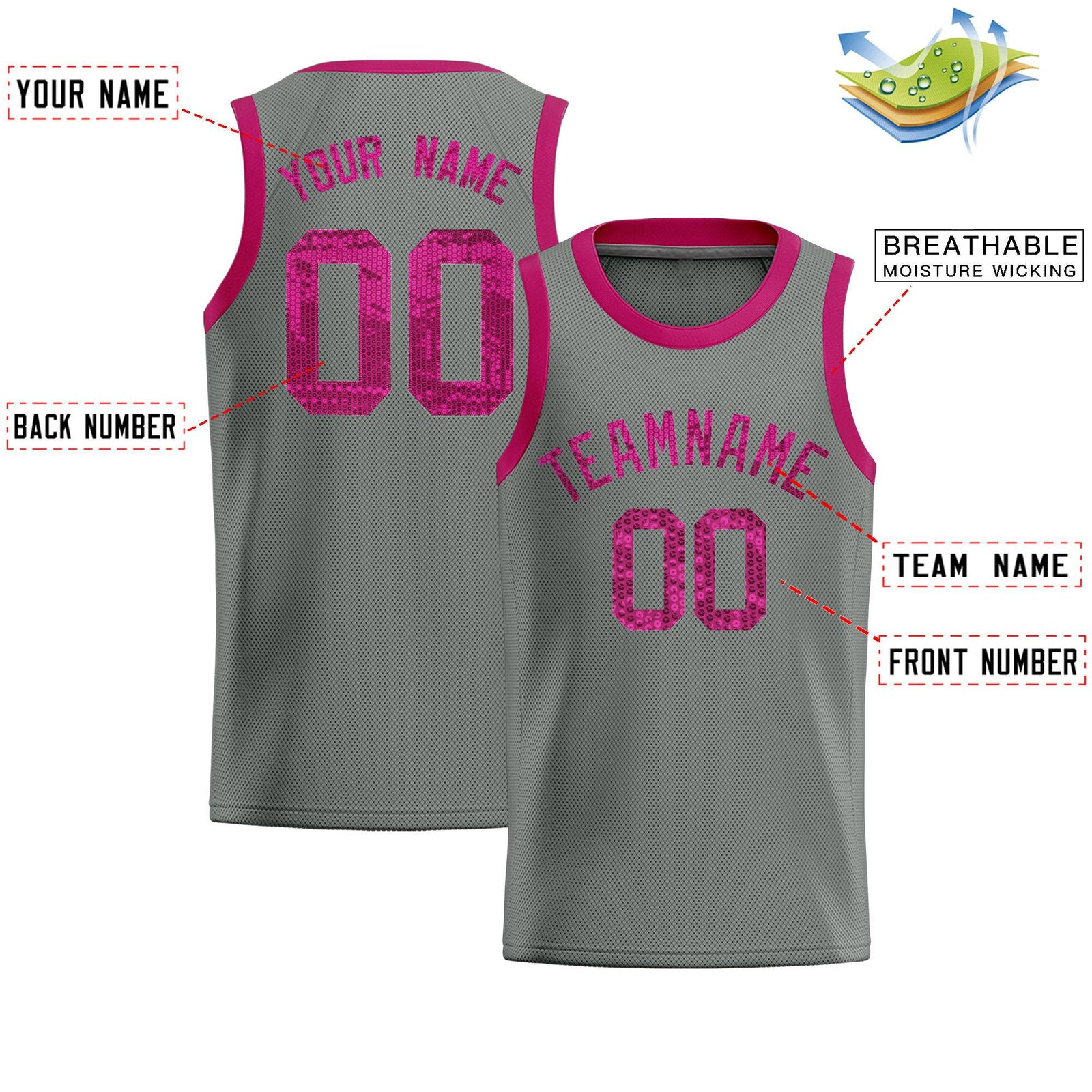 Custom Gray Sequined Tops Athletic Basketball Jersey