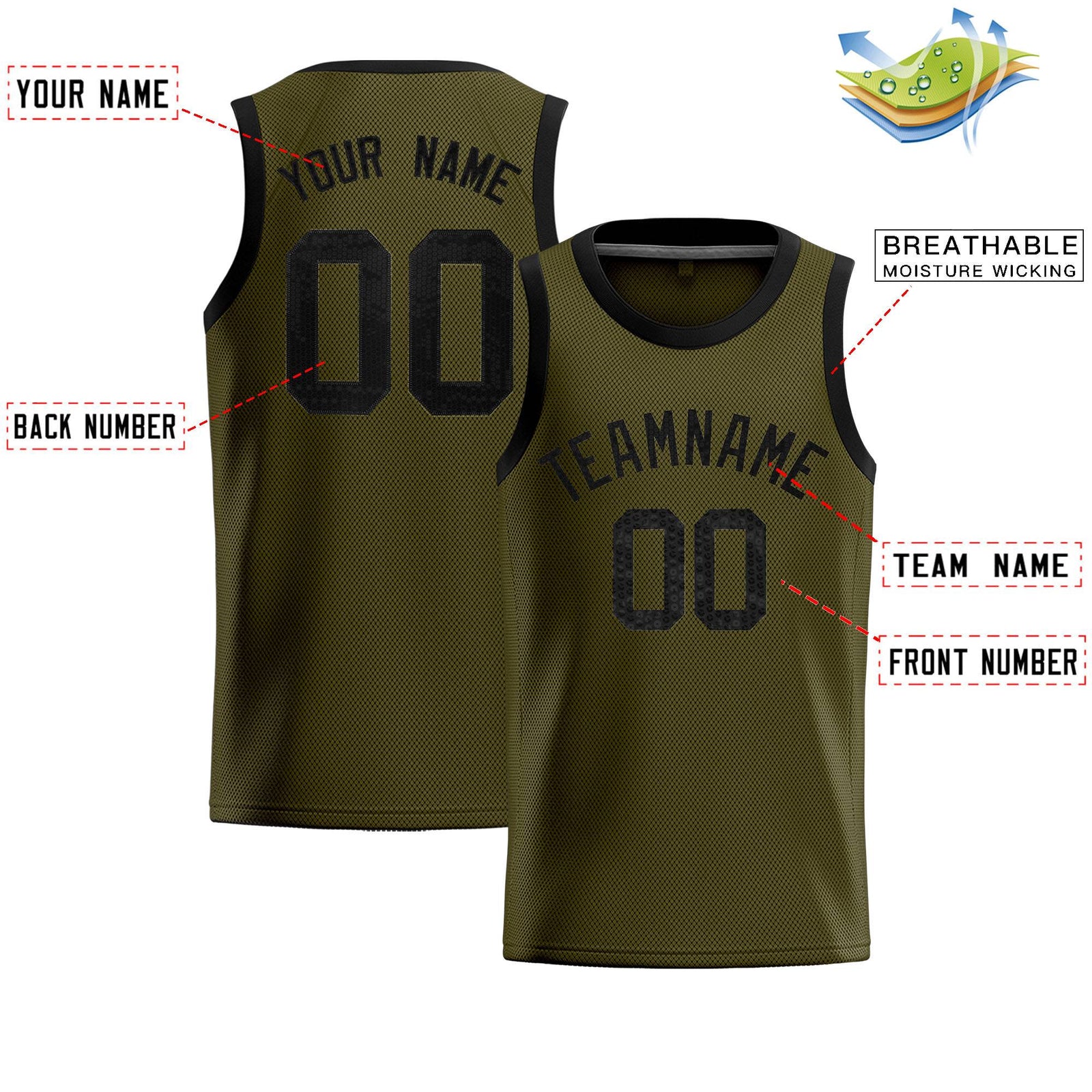Custom Olive Sequined Tops Athletic Basketball Jersey