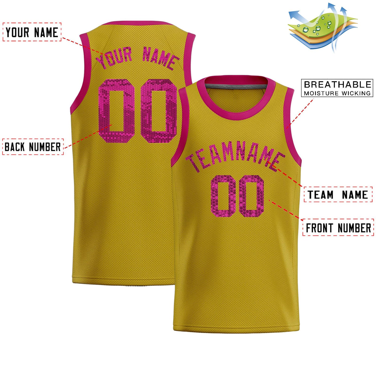 Custom Old Gold Sequined Tops Athletic Basketball Jersey