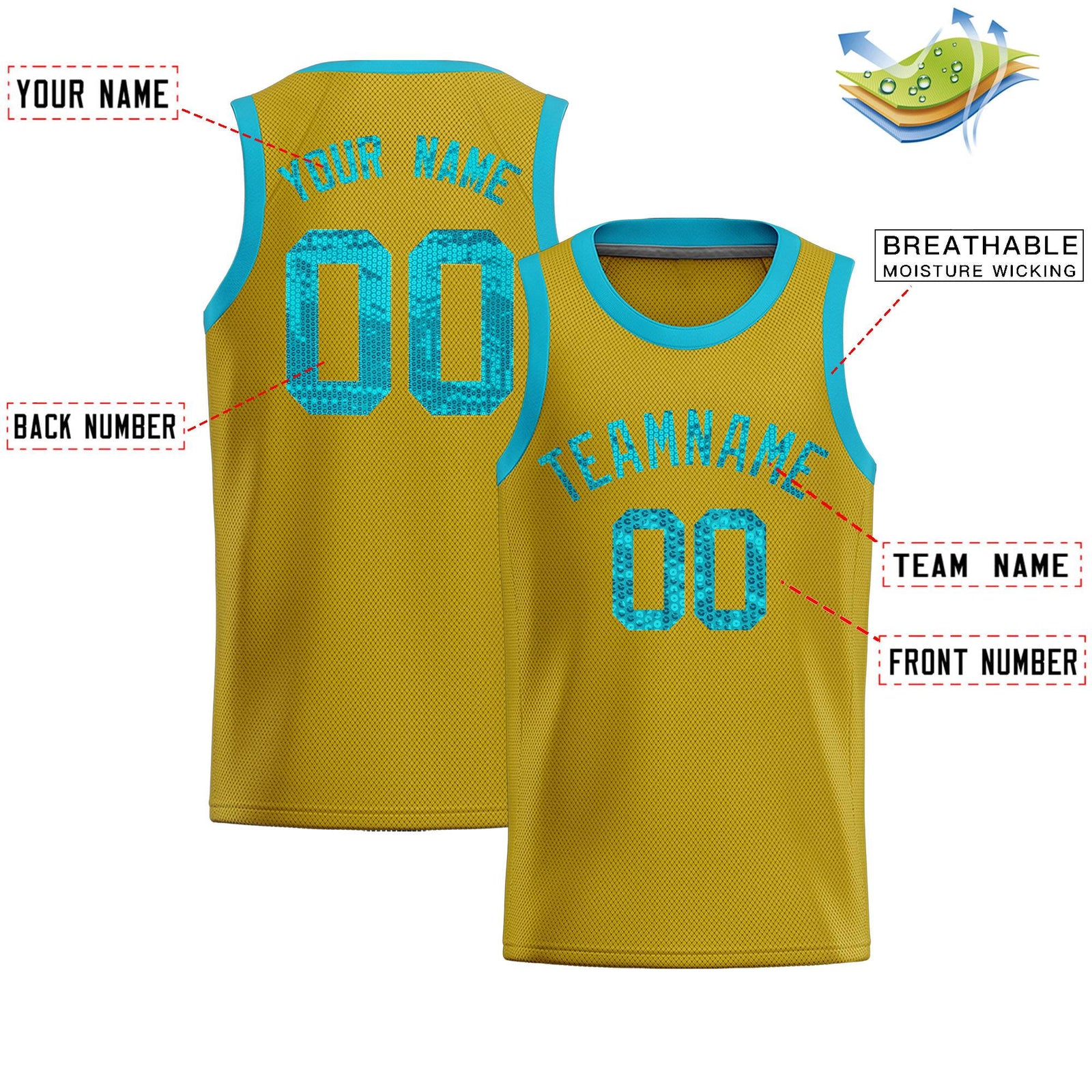 Custom Old Gold Sequined Tops Athletic Basketball Jersey