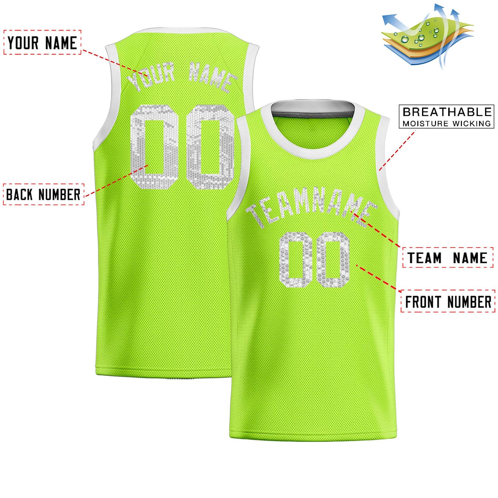Custom Kelly Green Sequined Tops Athletic Basketball Jersey
