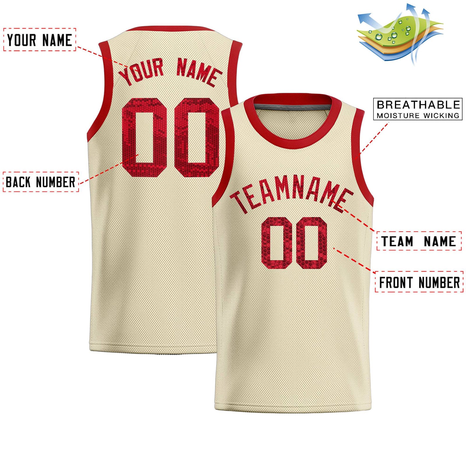 Custom Cream Sequined Tops Athletic Basketball Jersey