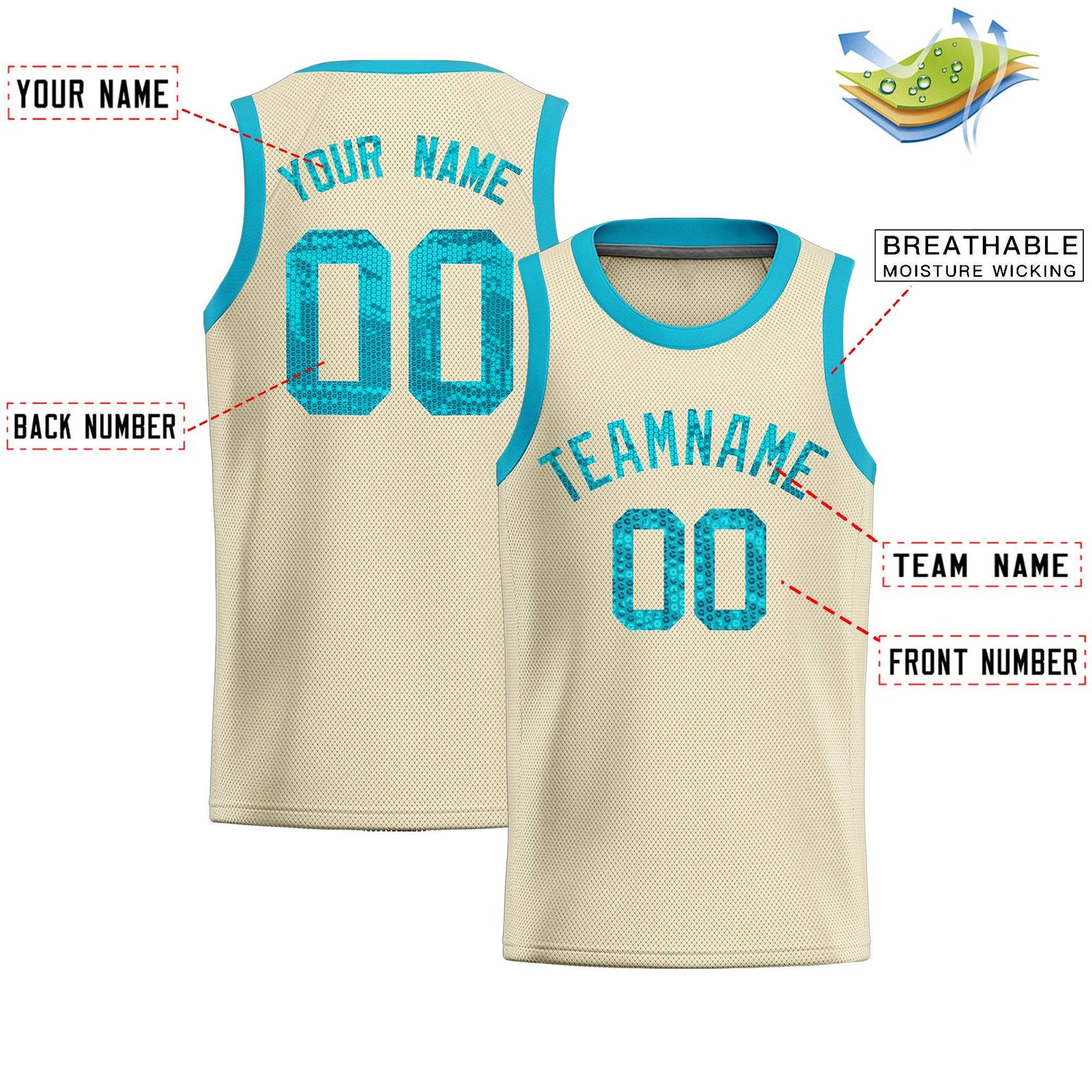 Custom Cream Sequined Tops Athletic Basketball Jersey