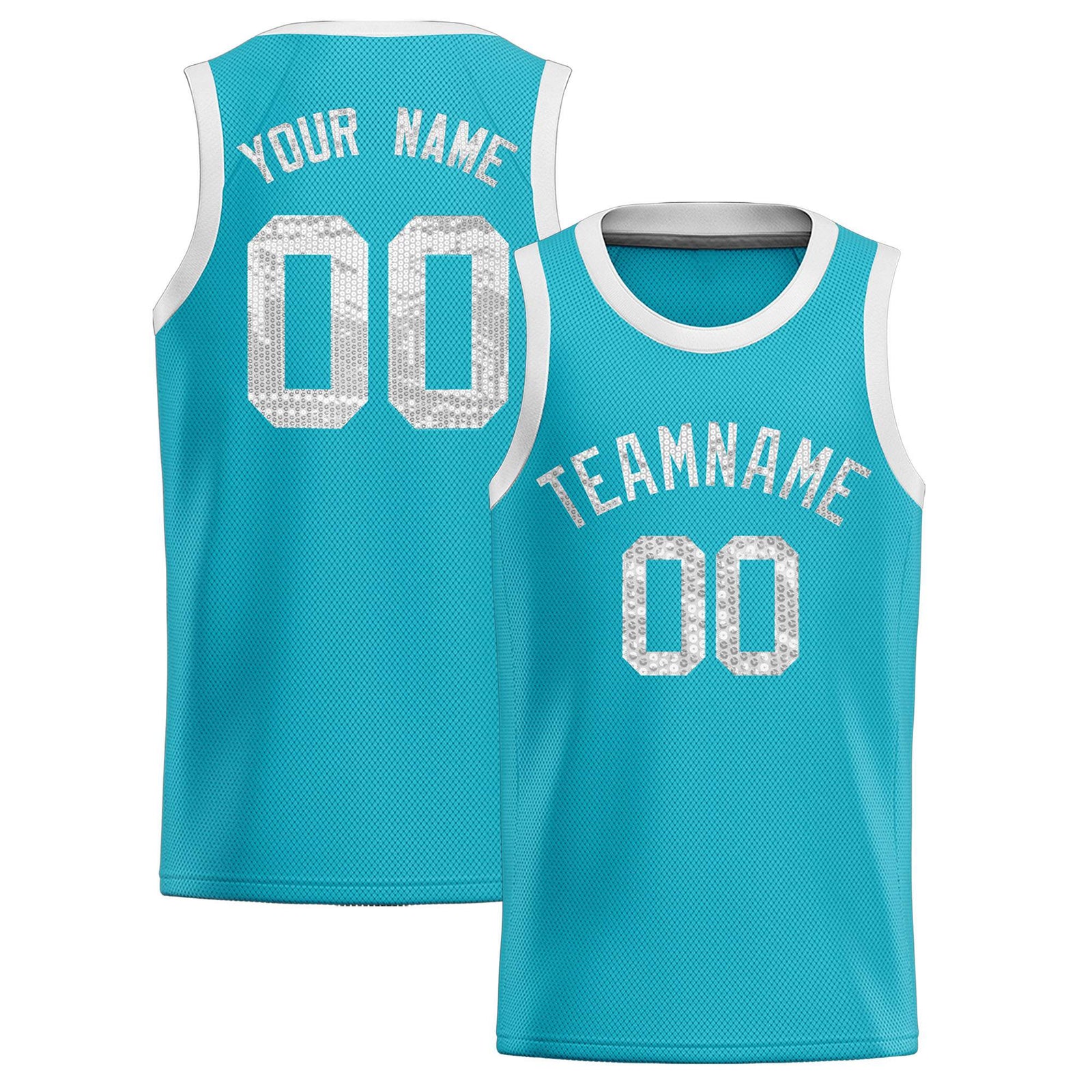 Custom Sky Blue Sequined Tops Athletic Basketball Jersey