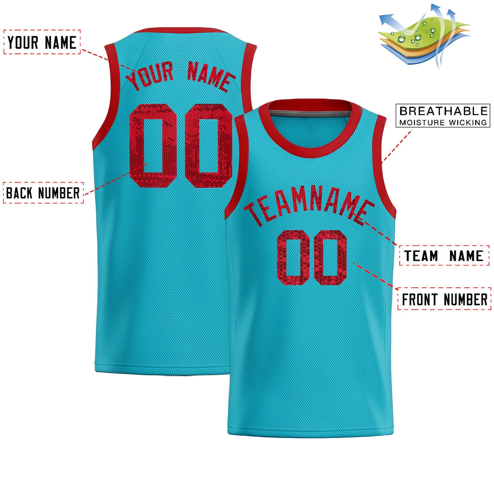 Custom Sky Blue Sequined Tops Athletic Basketball Jersey