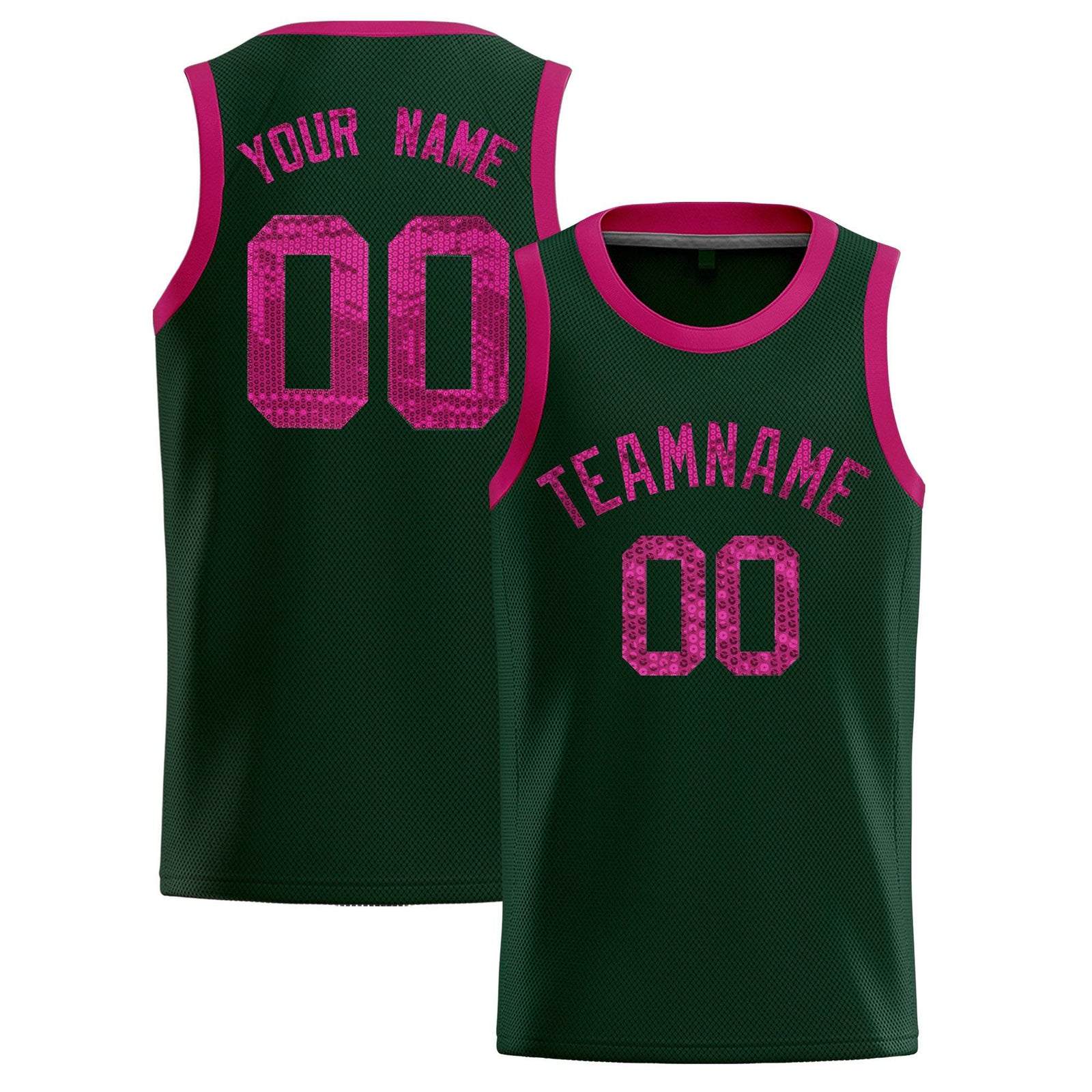 Custom Hunter Green Sequined Tops Athletic Basketball Jersey