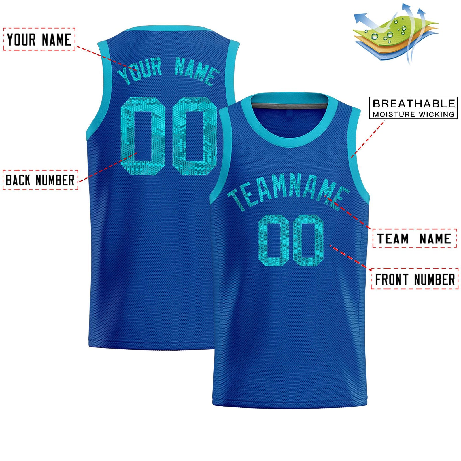 Custom Royal Sequined Tops Athletic Basketball Jersey