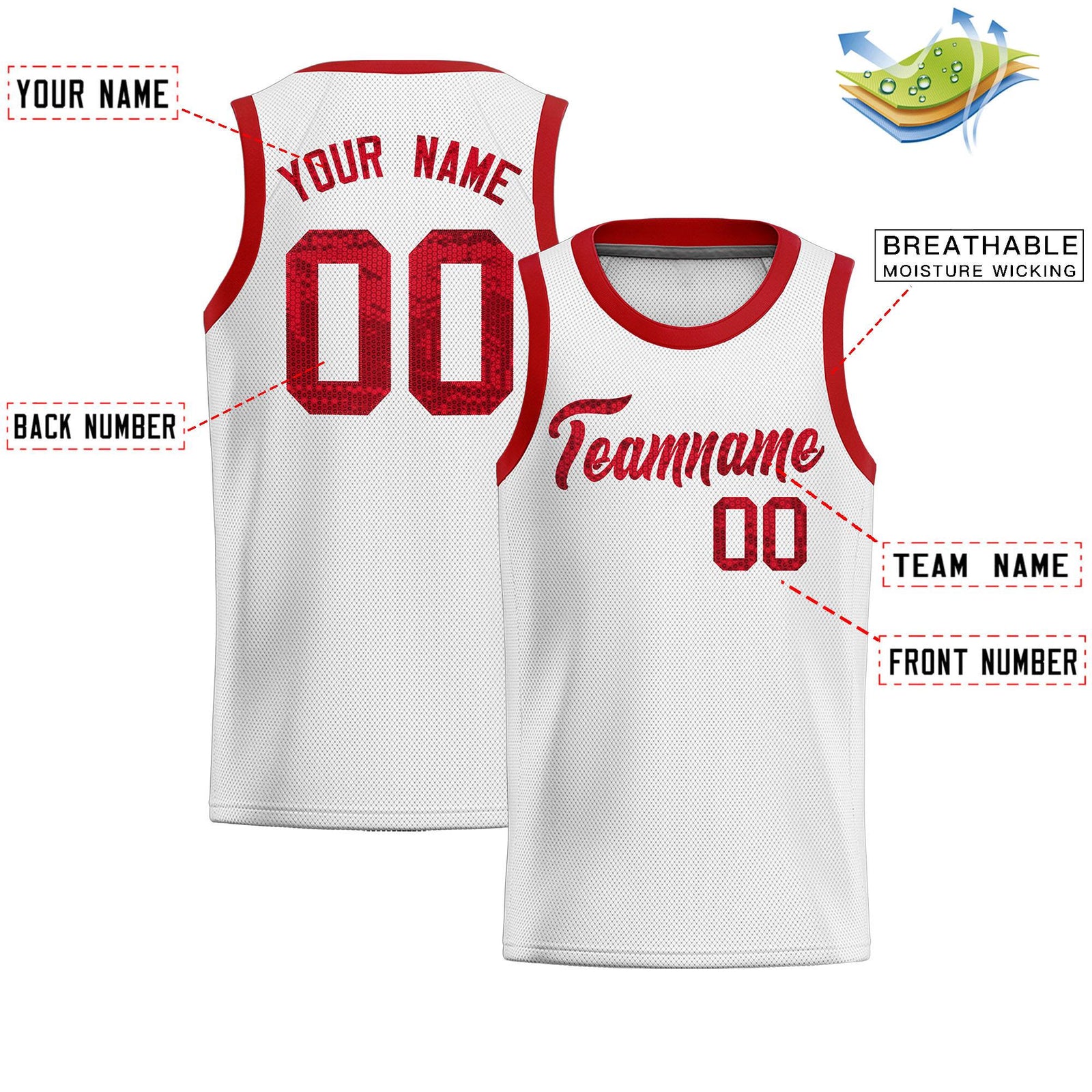 Custom White Sequined Tops Athletic Basketball Jersey