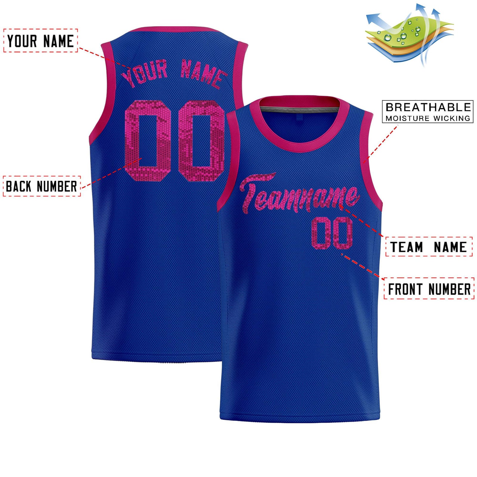 Custom Royal Sequined Tops Athletic Basketball Jersey