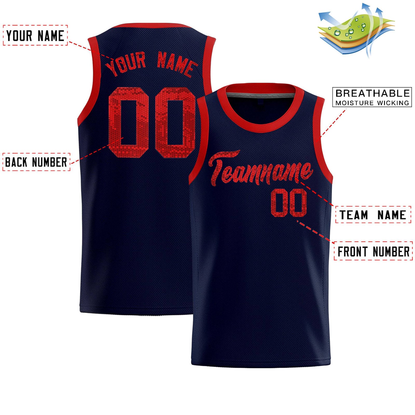 Custom Navy Sequined Tops Athletic Basketball Jersey