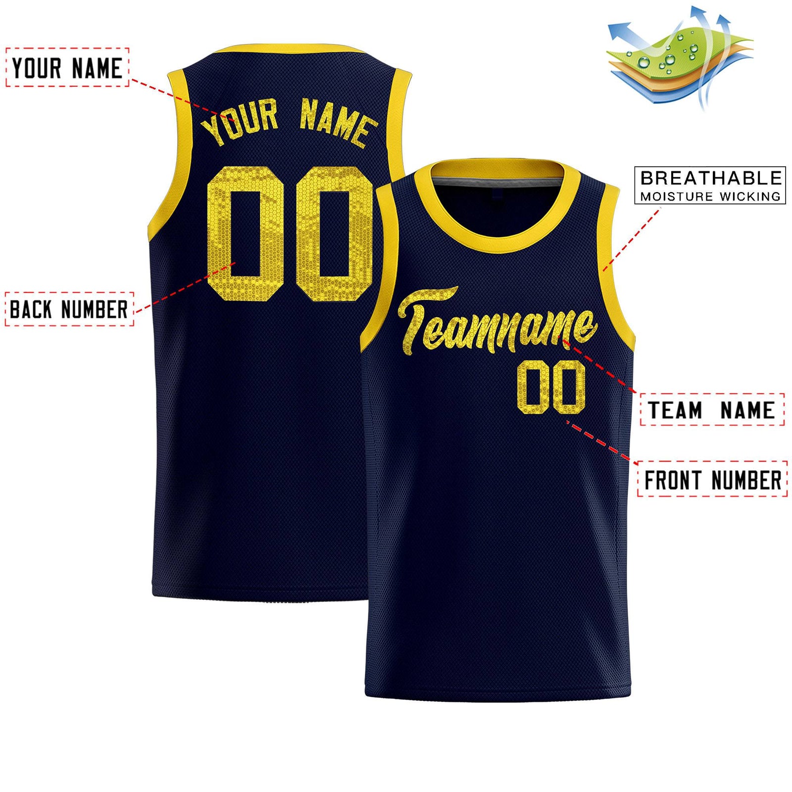 Custom Navy Sequined Tops Athletic Basketball Jersey