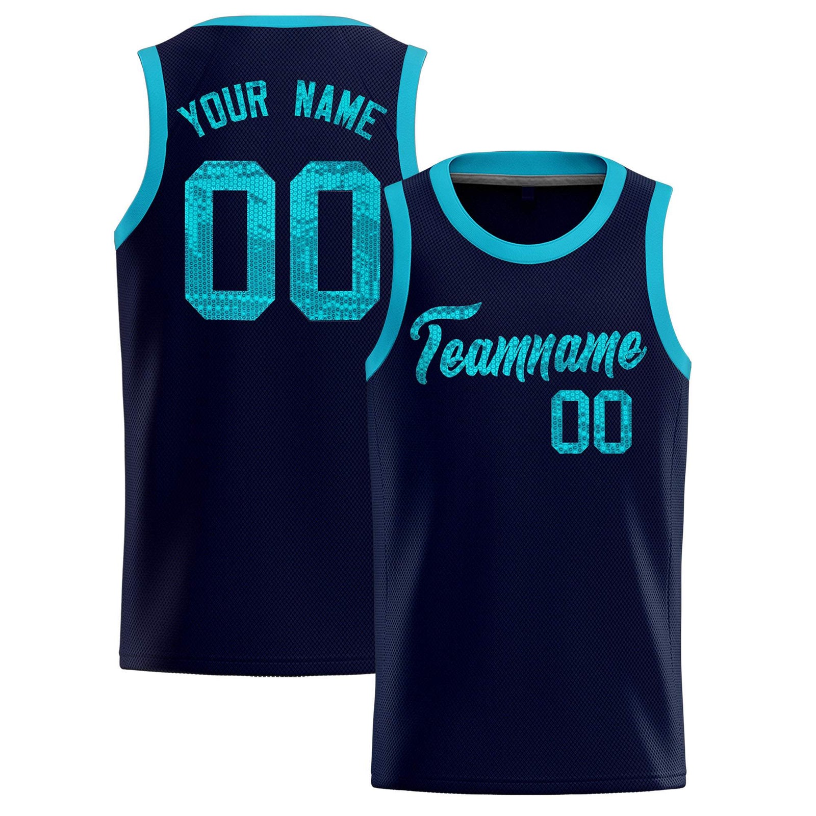 Custom Navy Sequined Tops Athletic Basketball Jersey