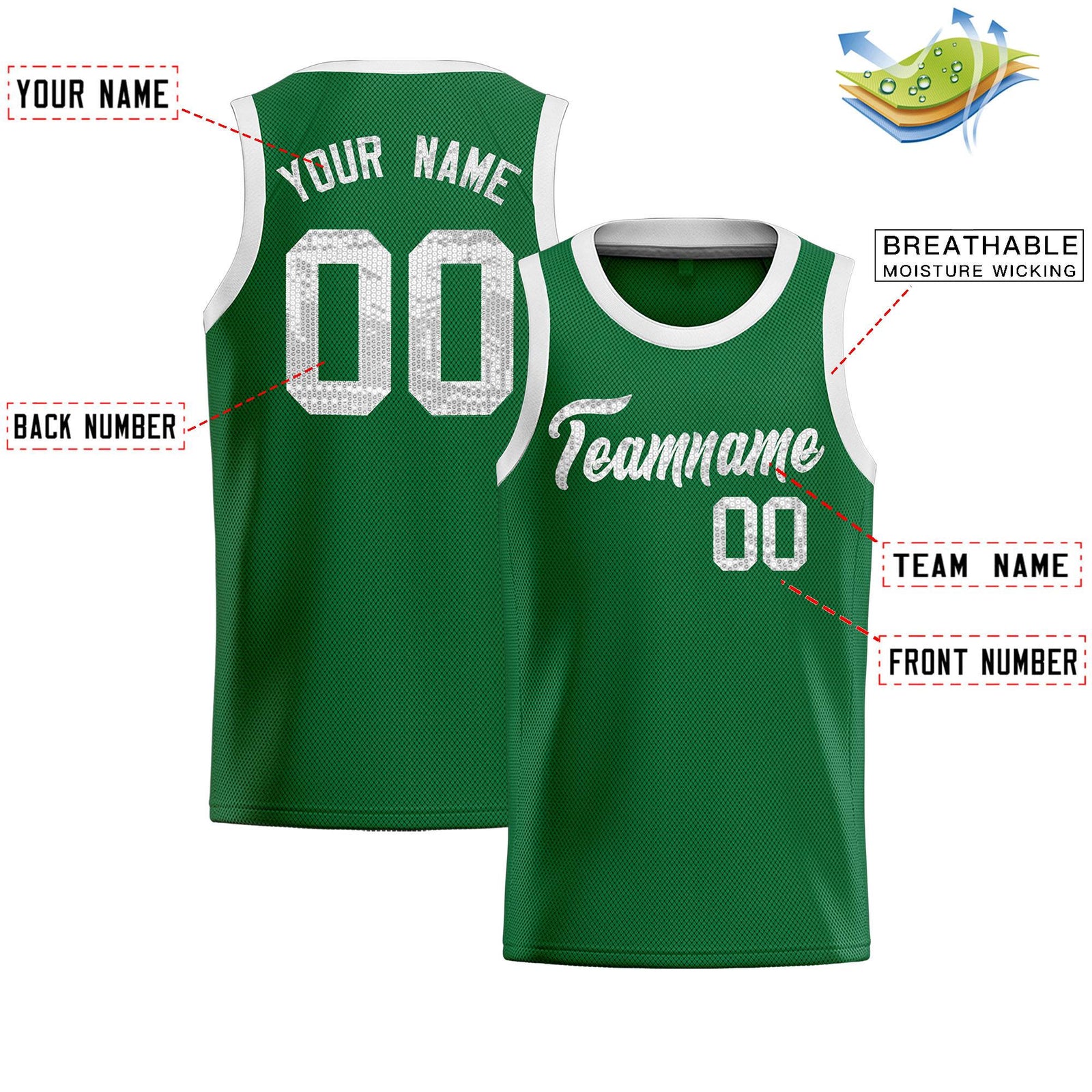 Custom Kelly Green Sequined Tops Athletic Basketball Jersey