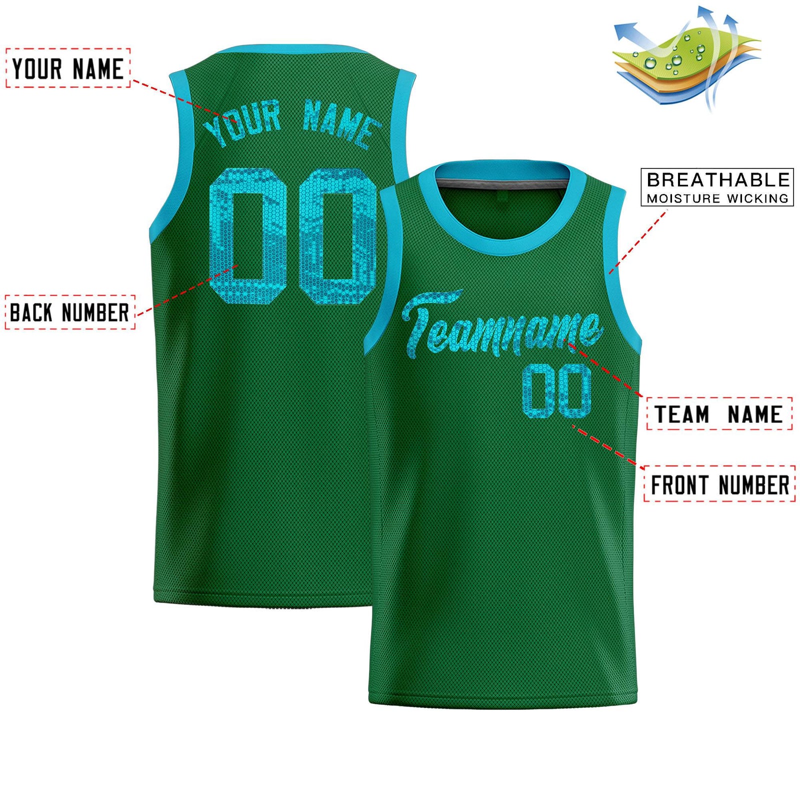 Custom Kelly Green Sequined Tops Athletic Basketball Jersey