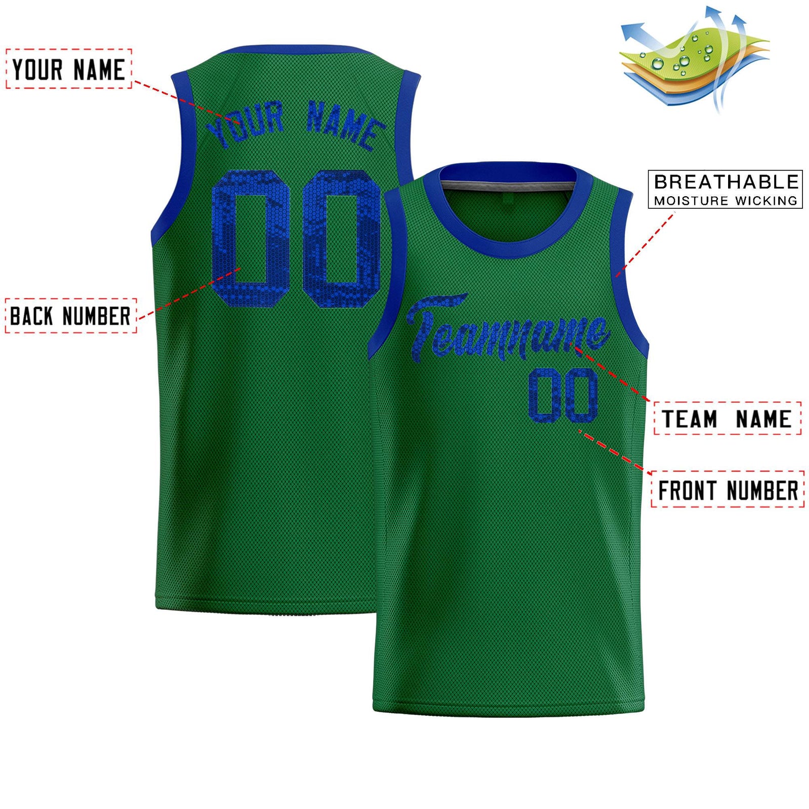 Custom Kelly Green Sequined Tops Athletic Basketball Jersey