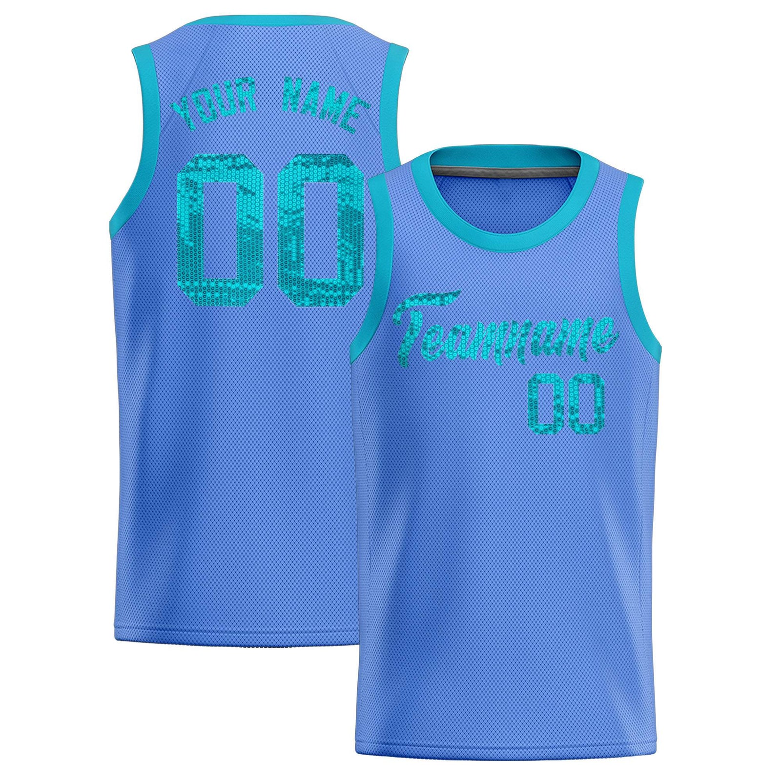 Custom Light Blue Sequined Tops Athletic Basketball Jersey