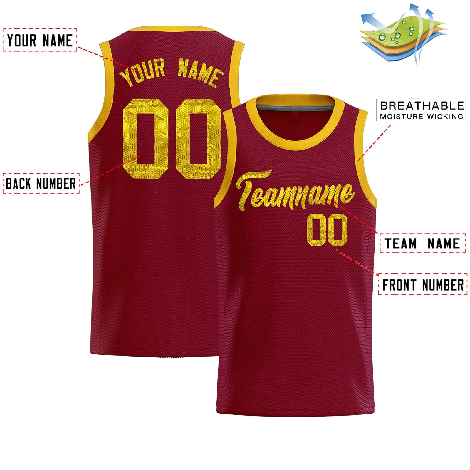 Custom Crimson Sequined Tops Athletic Basketball Jersey