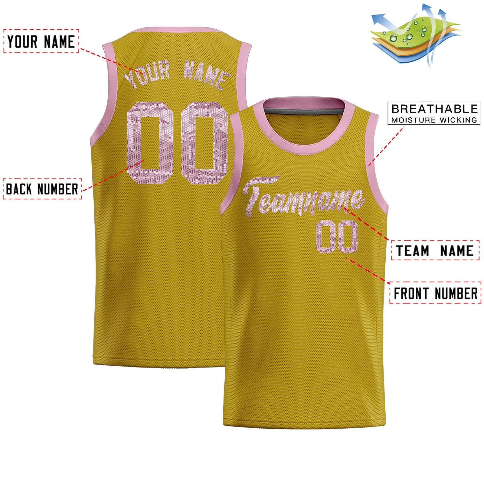 Custom Old Gold Sequined Tops Athletic Basketball Jersey