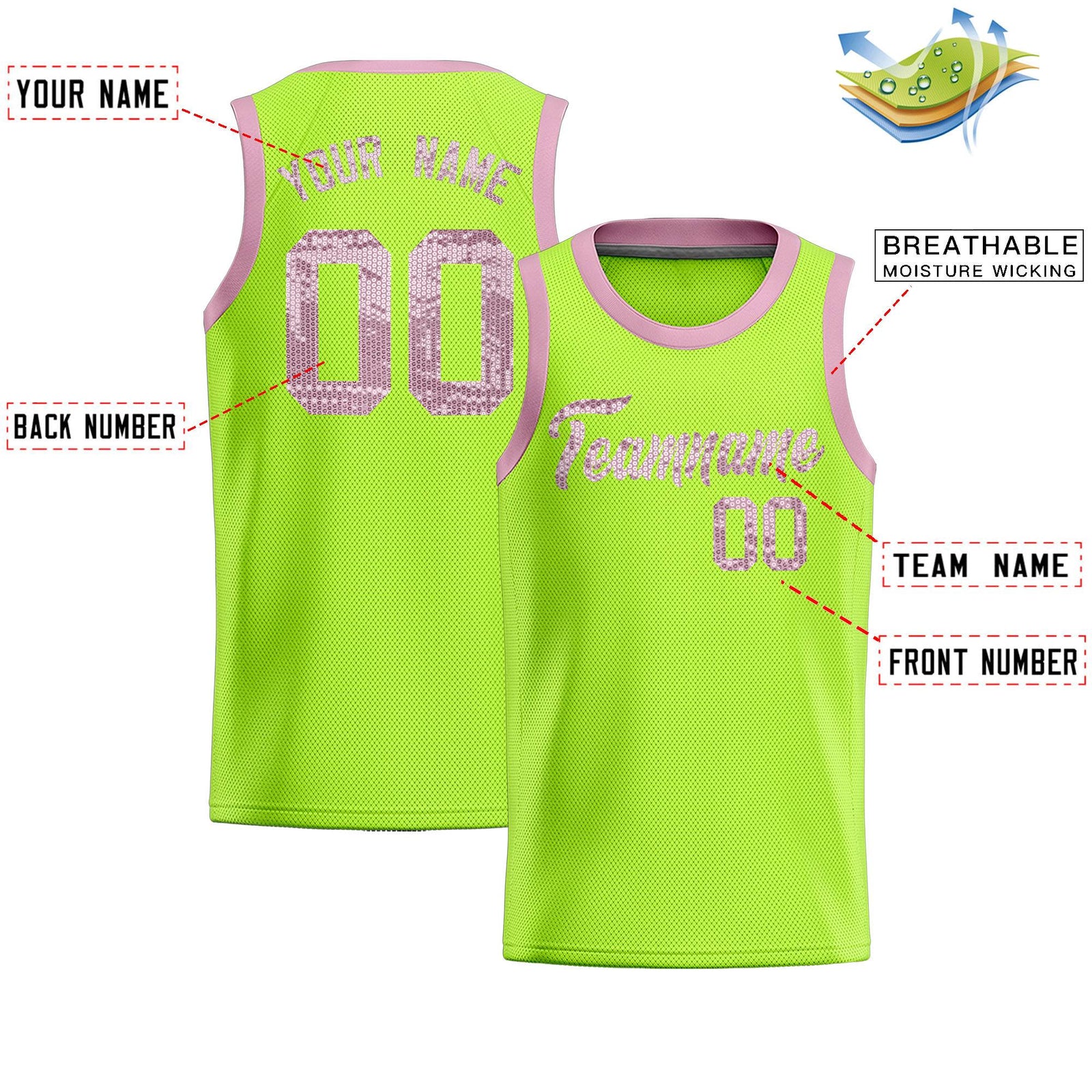 Custom Kelly Green Sequined Tops Athletic Basketball Jersey