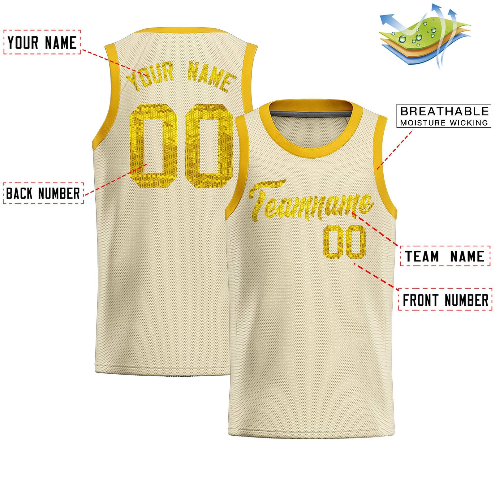 Custom Cream Sequined Tops Athletic Basketball Jersey