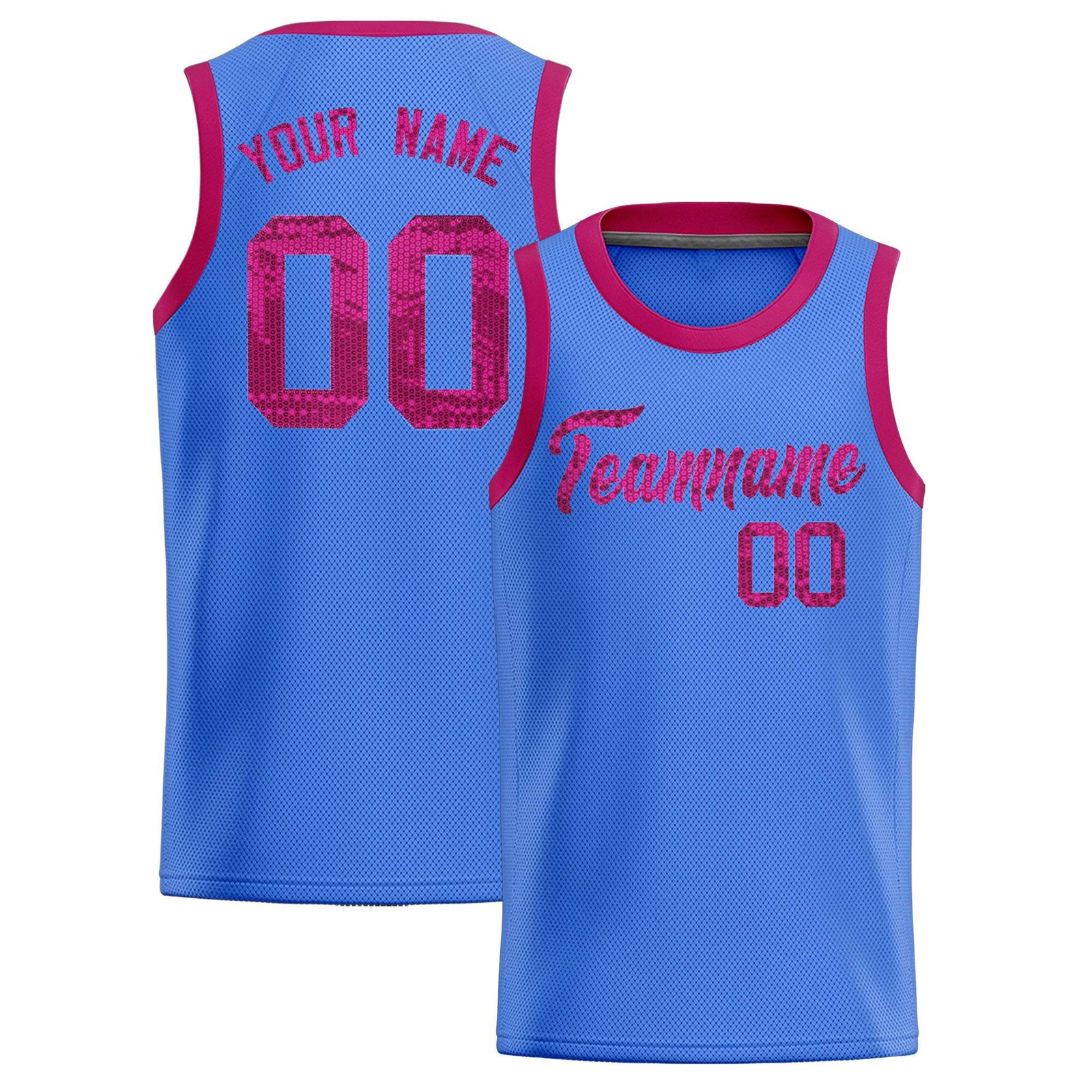 Custom Powder Blue Sequined Tops Athletic Basketball Jersey