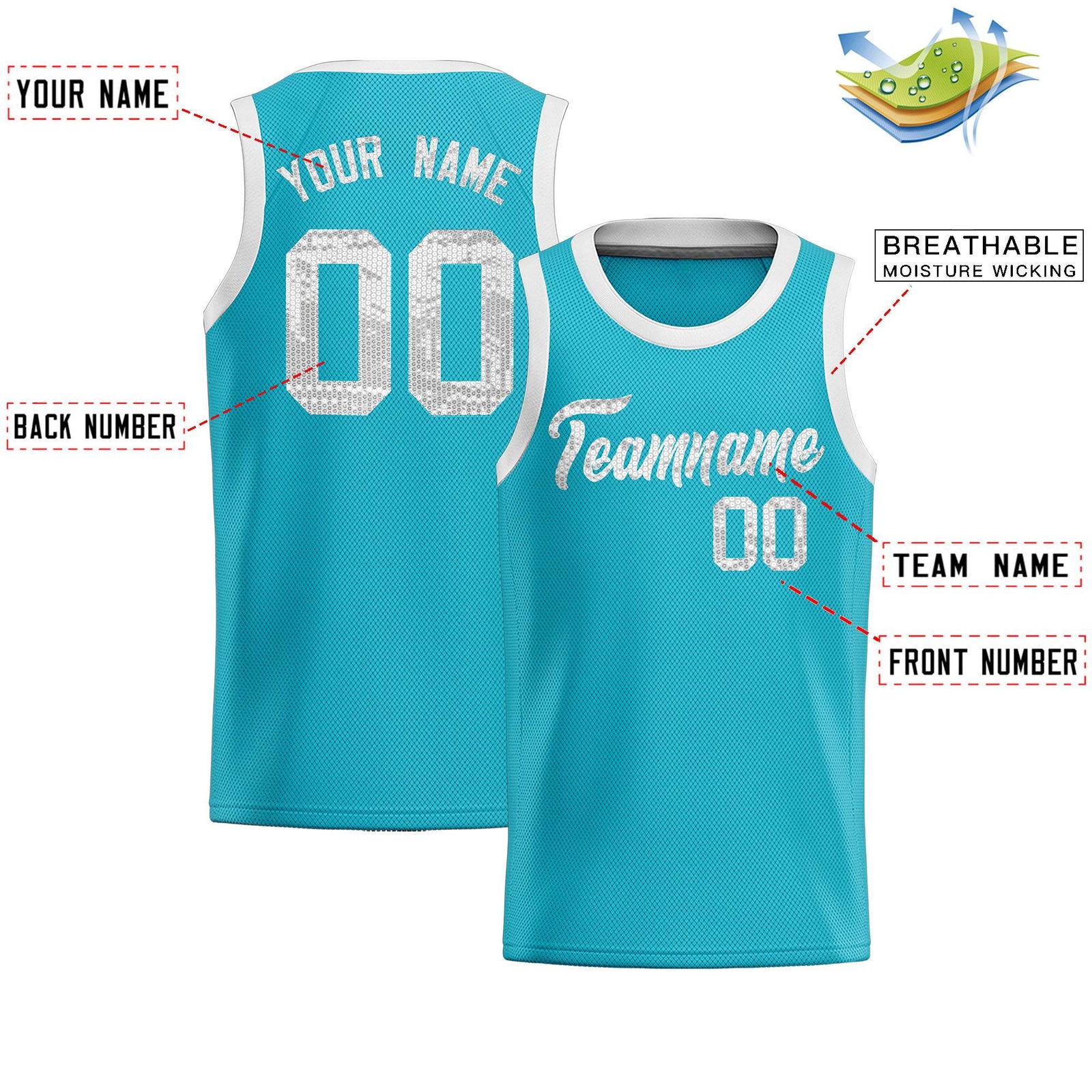 Custom Sky Blue Sequined Tops Athletic Basketball Jersey