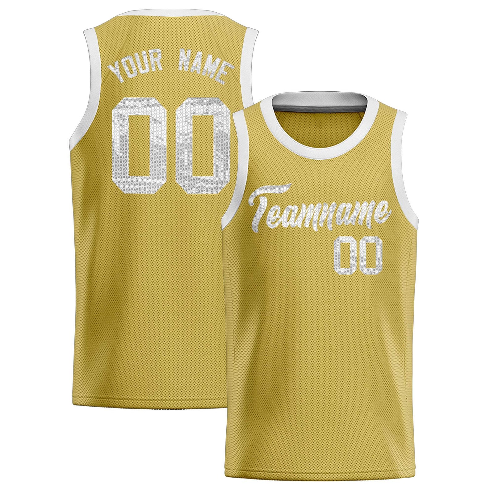 Custom Old Gold Sequined Tops Athletic Basketball Jersey