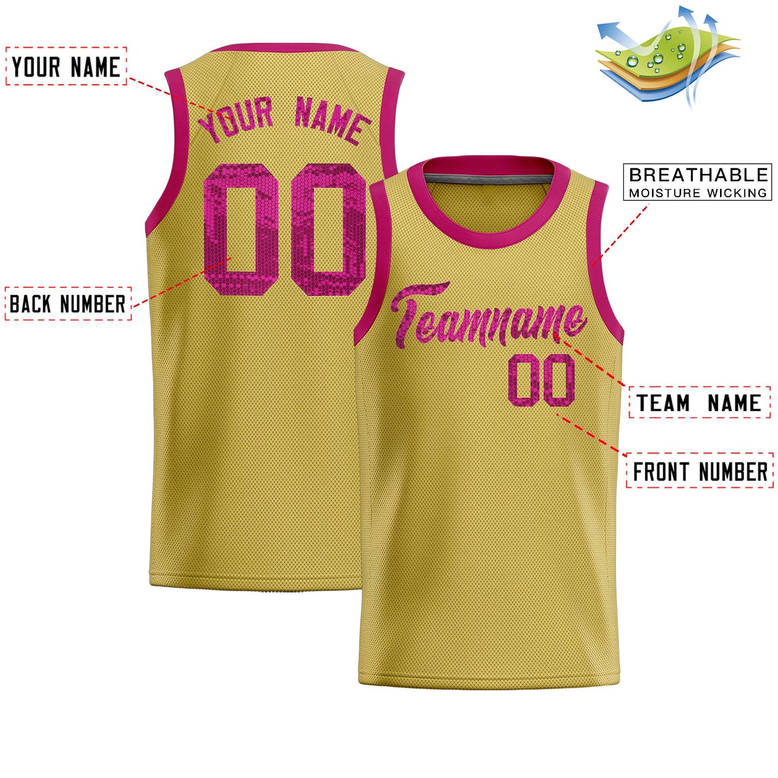 Custom Old Gold Sequined Tops Athletic Basketball Jersey