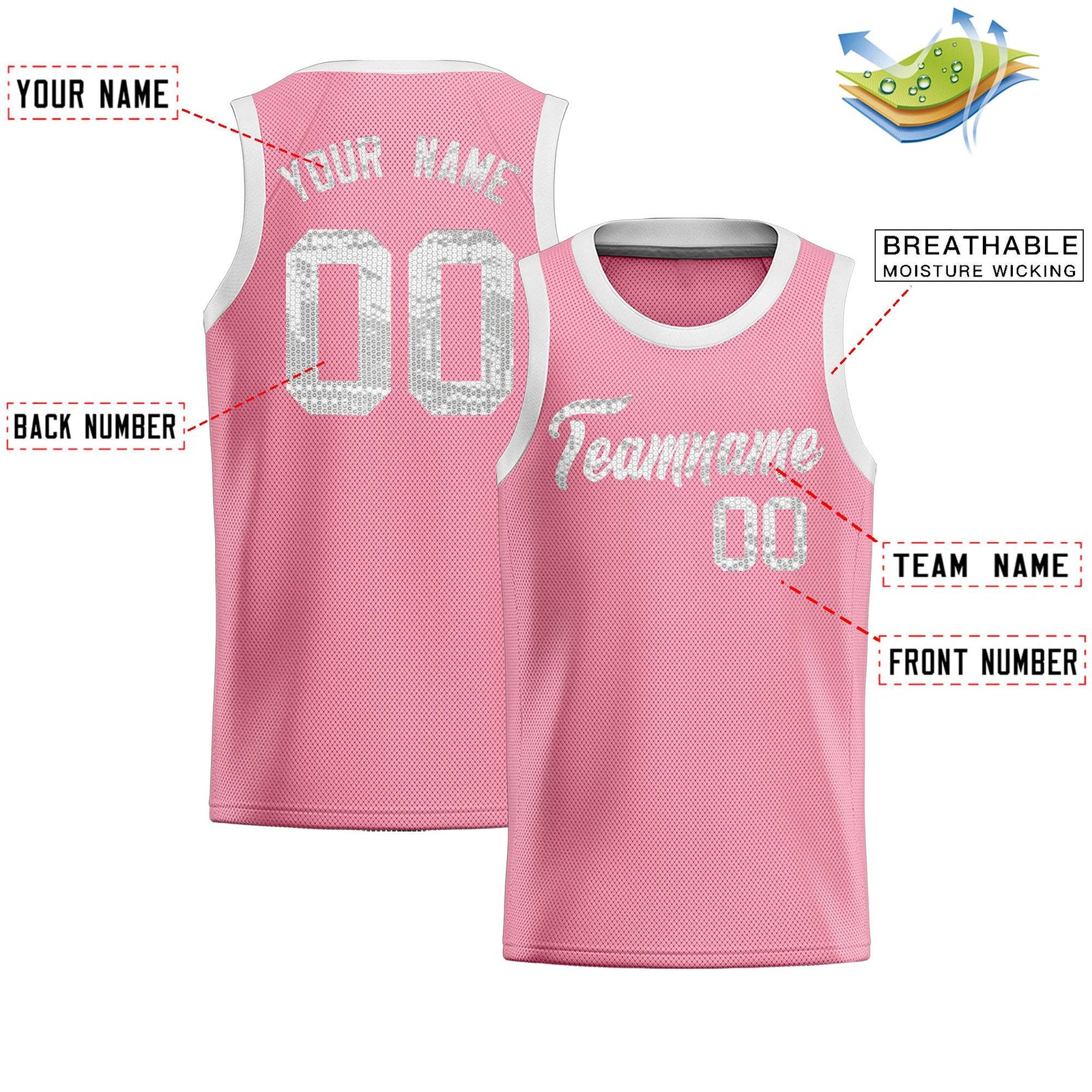 Custom Light Pink Sequined Tops Athletic Basketball Jersey