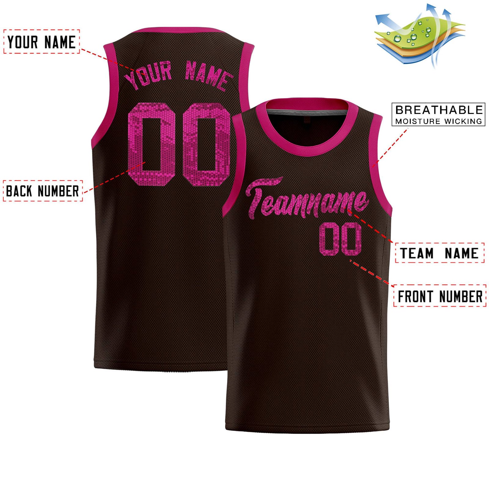 Custom Brown Sequined Tops Athletic Basketball Jersey