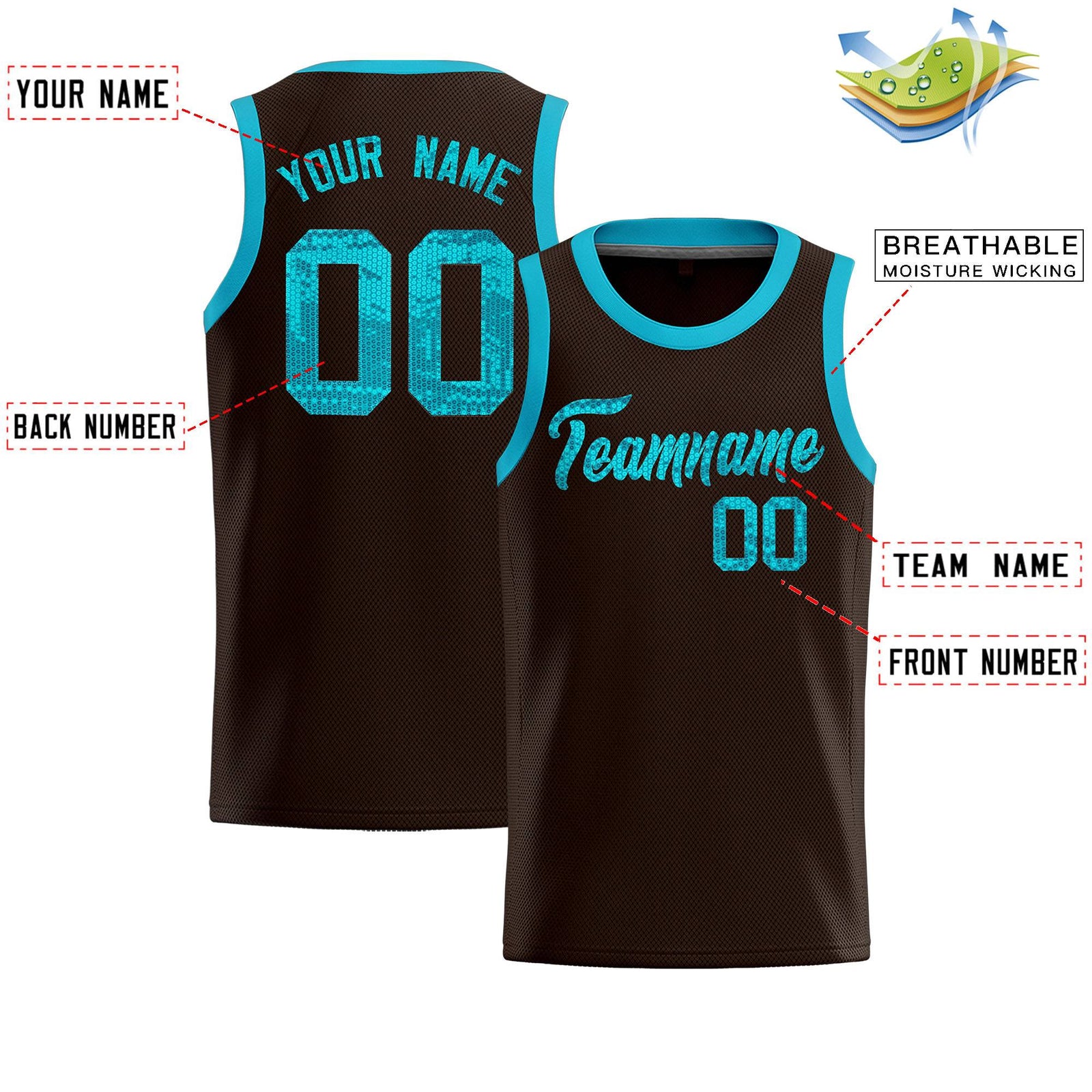Custom Brown Sequined Tops Athletic Basketball Jersey