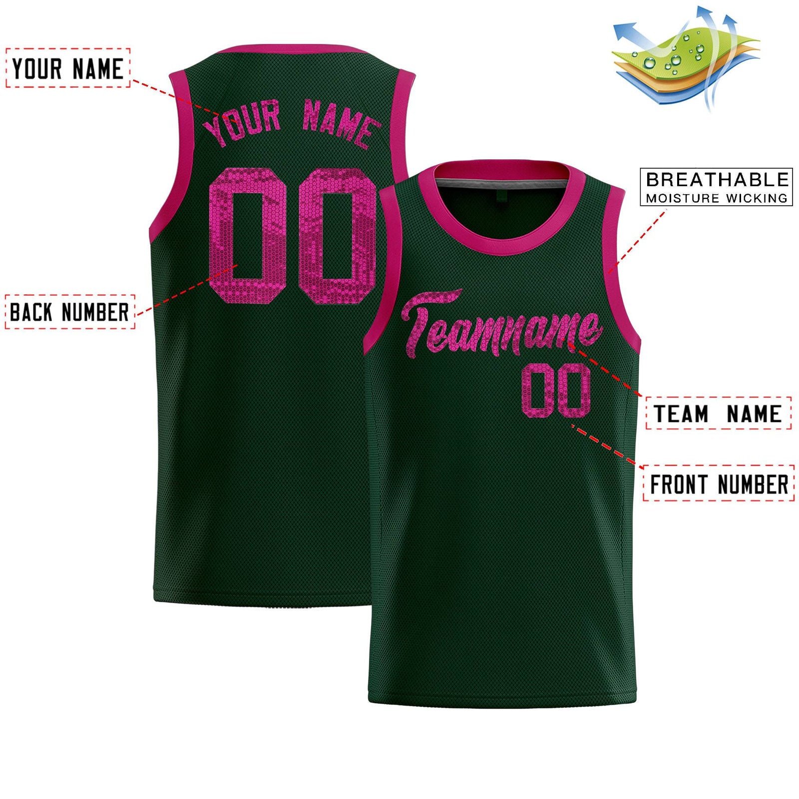 Custom Hunter Green Sequined Tops Athletic Basketball Jersey