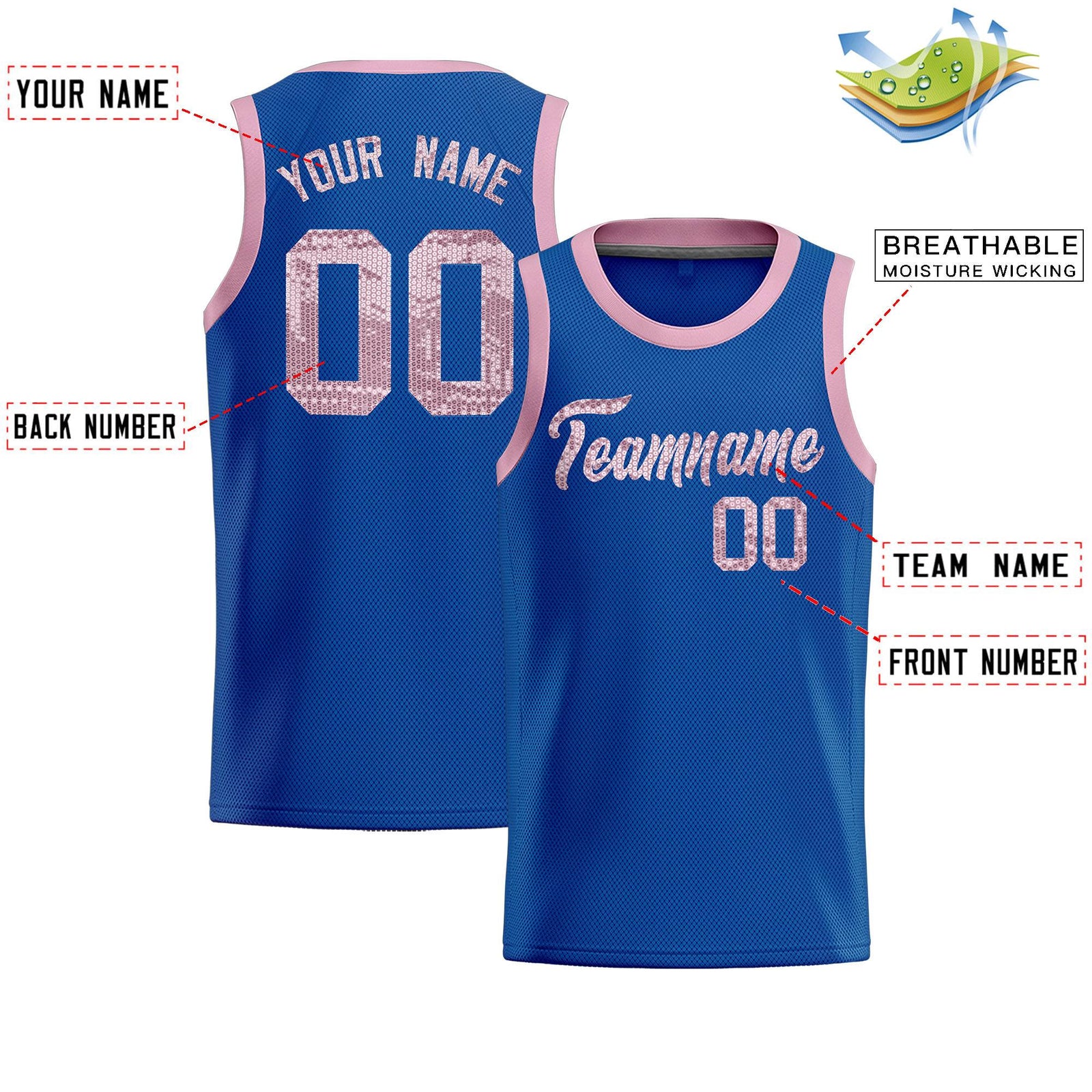 Custom Royal Sequined Tops Athletic Basketball Jersey