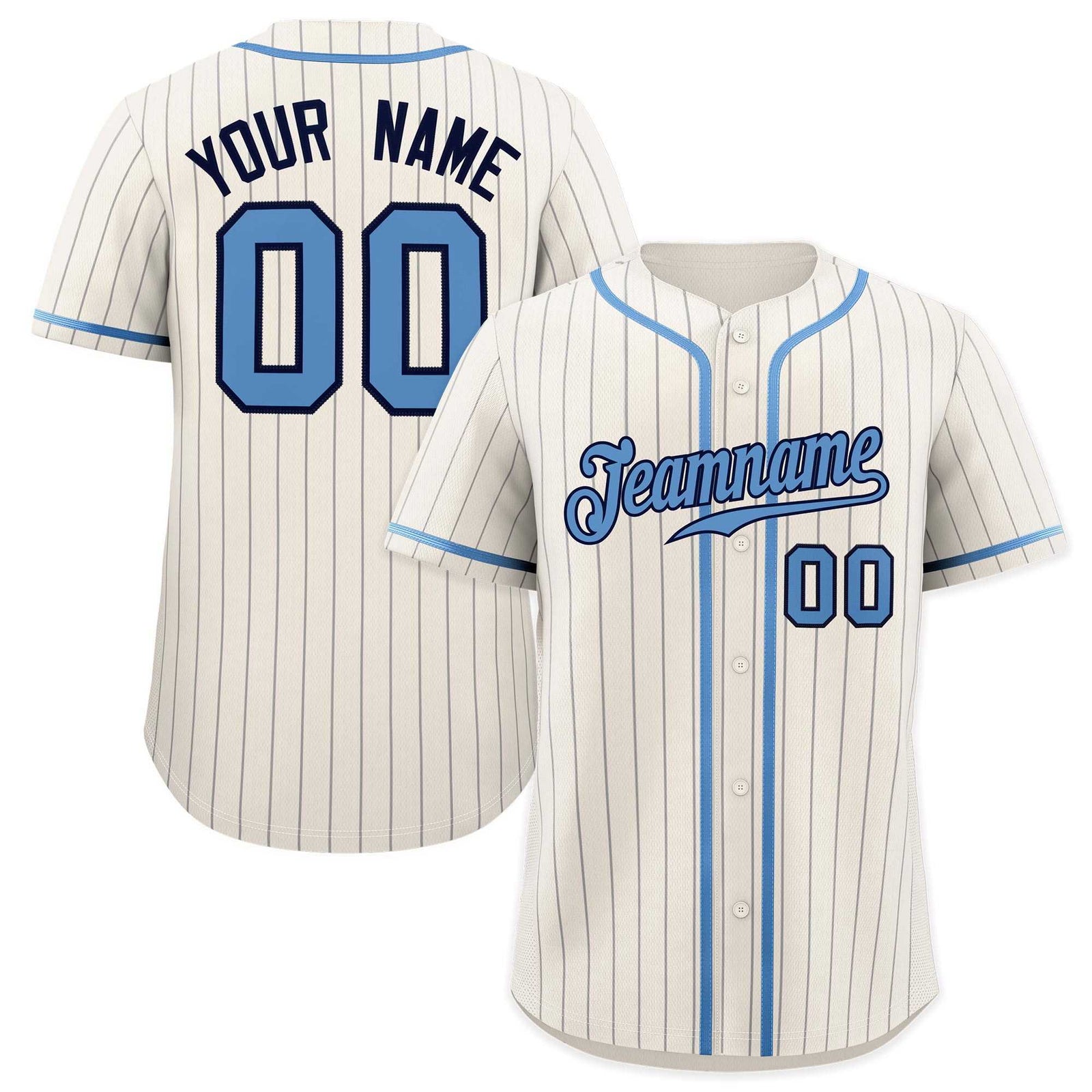 Custom Cream Light Blue Pinstripe Authentic Baseball Jersey
