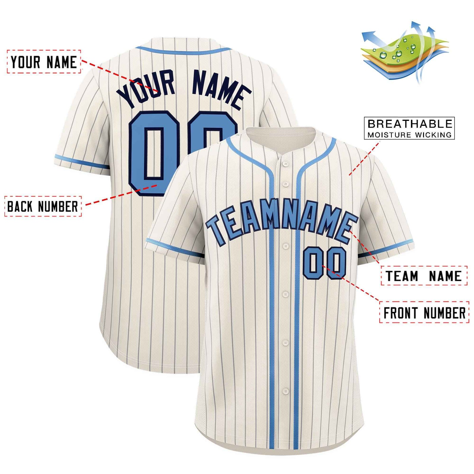 Custom Cream Light Blue Pinstripe Authentic Baseball Jersey