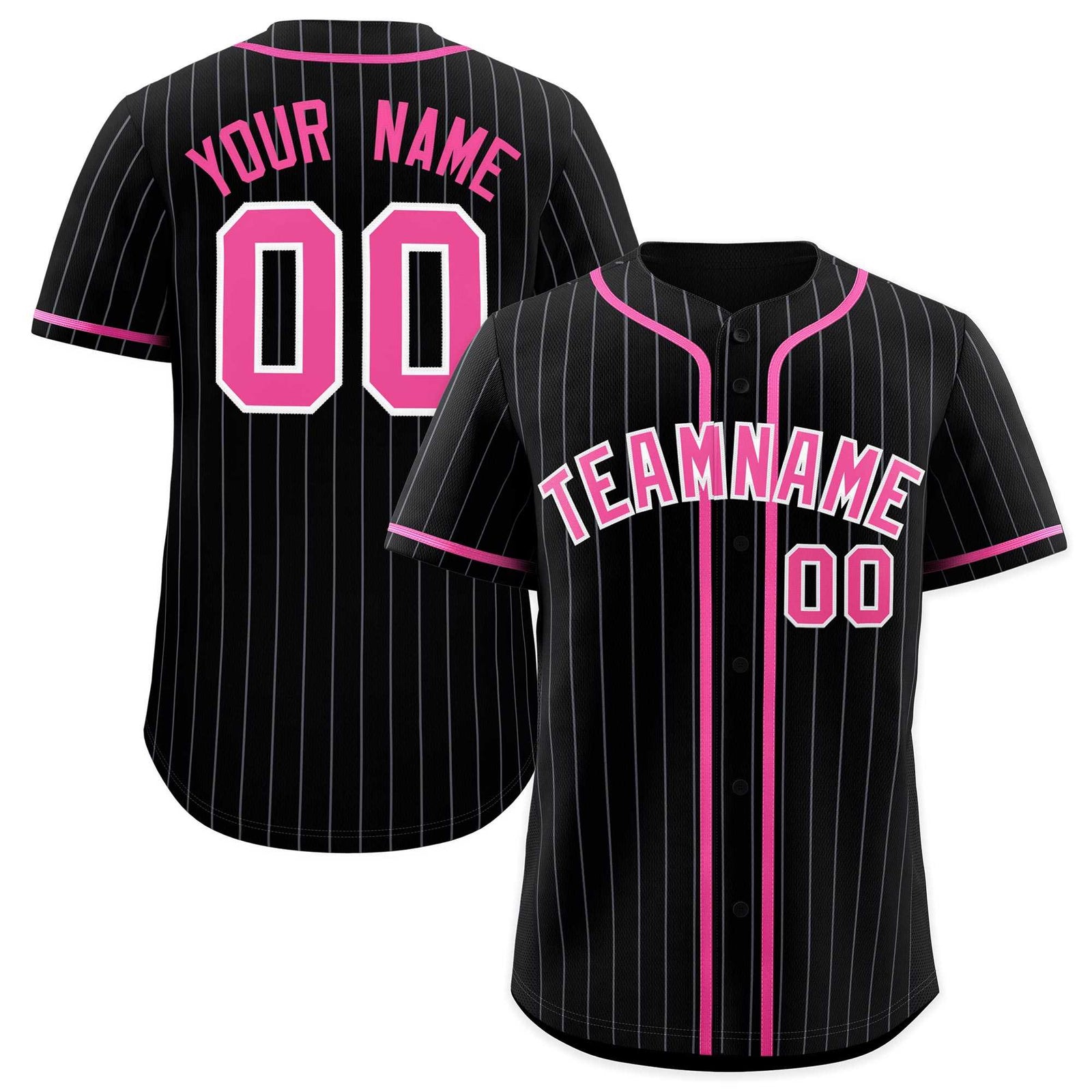 Custom Black Pink Pinstripe Authentic Baseball Jersey