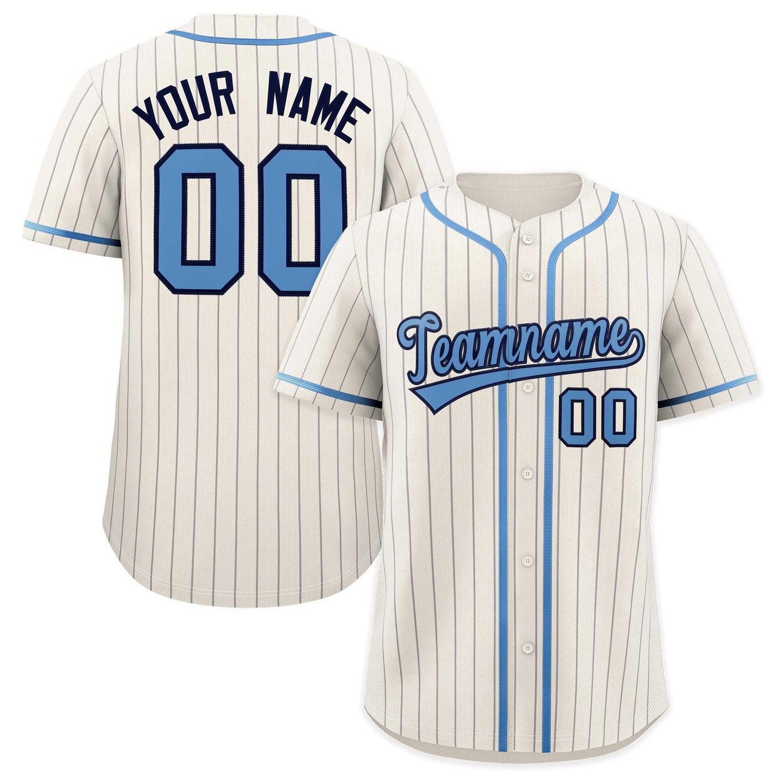Custom Cream Light Blue Pinstripe Authentic Baseball Jersey| KXKSHOP