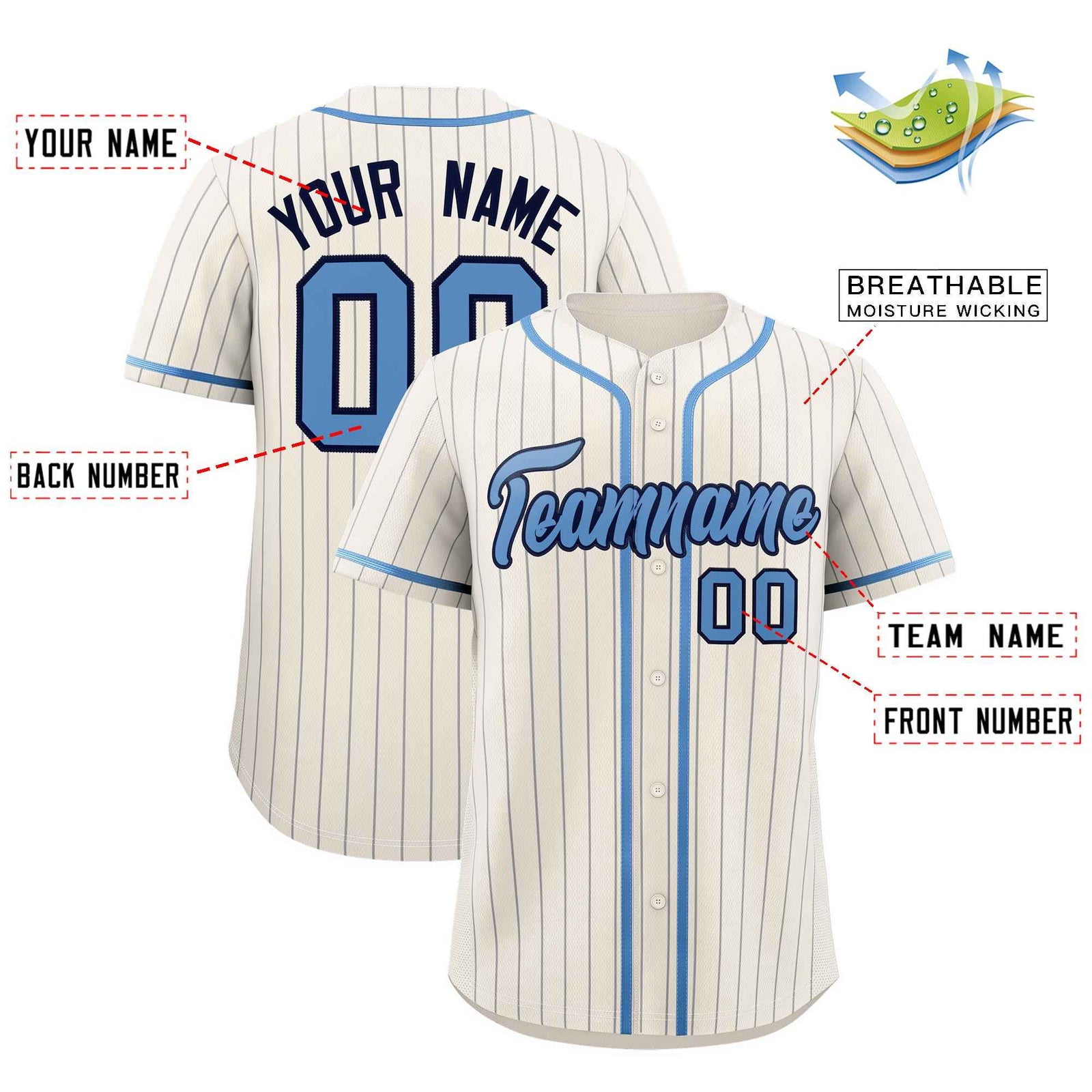 Custom Cream Light Blue Pinstripe Authentic Baseball Jersey